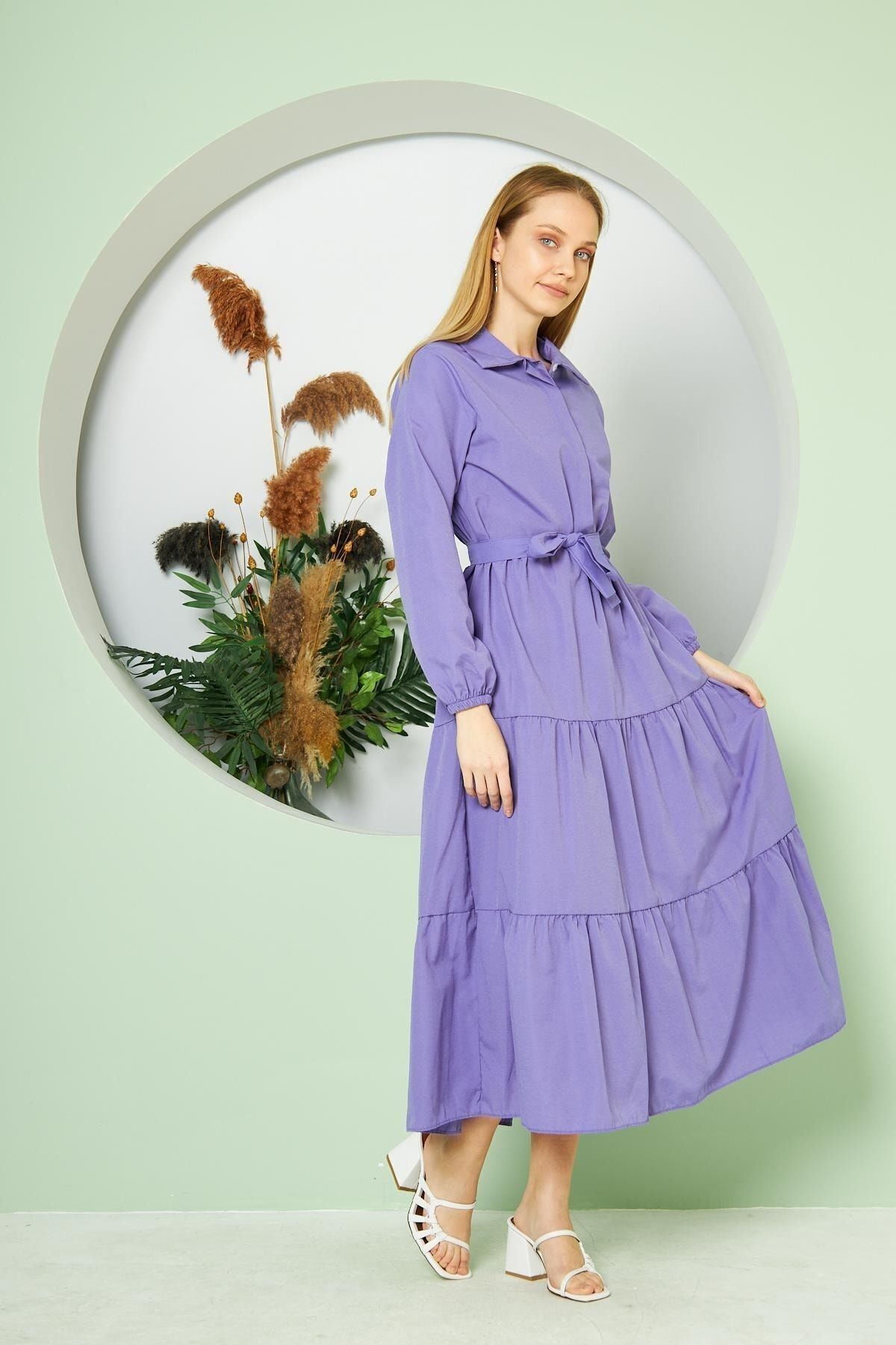 Kadın Katlı Gömlek Yaka Elbise