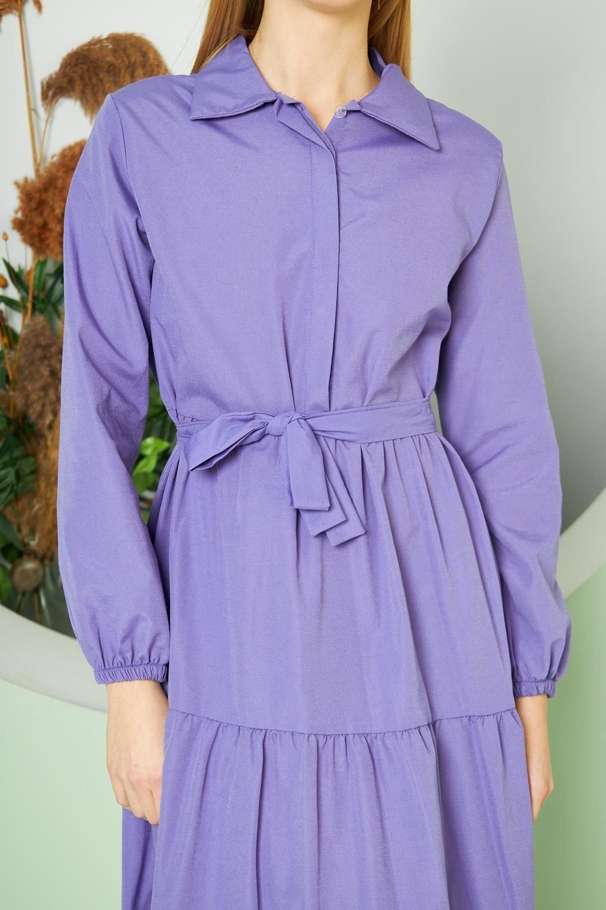 Kadın Katlı Gömlek Yaka Elbise