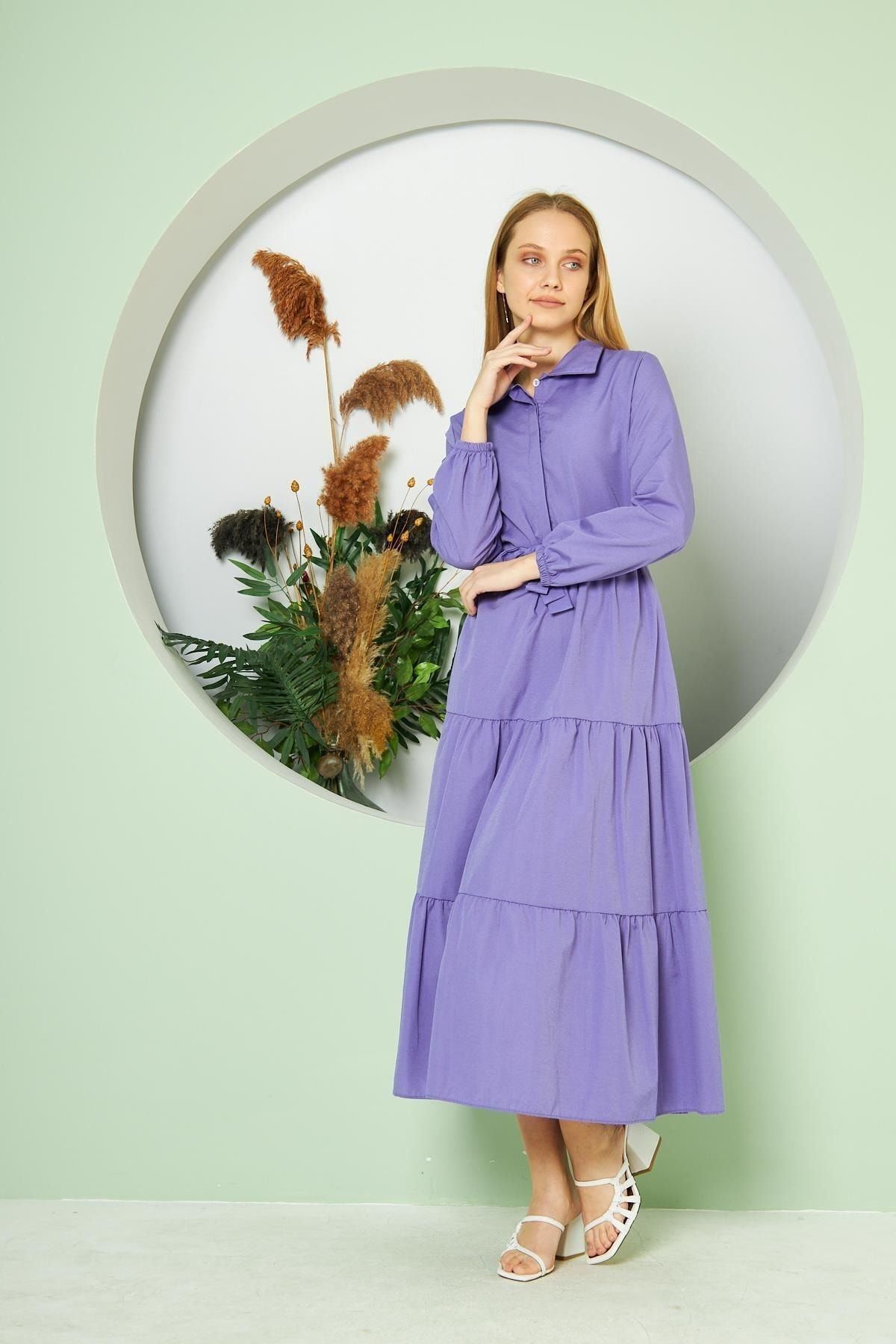 Kadın Katlı Gömlek Yaka Elbise