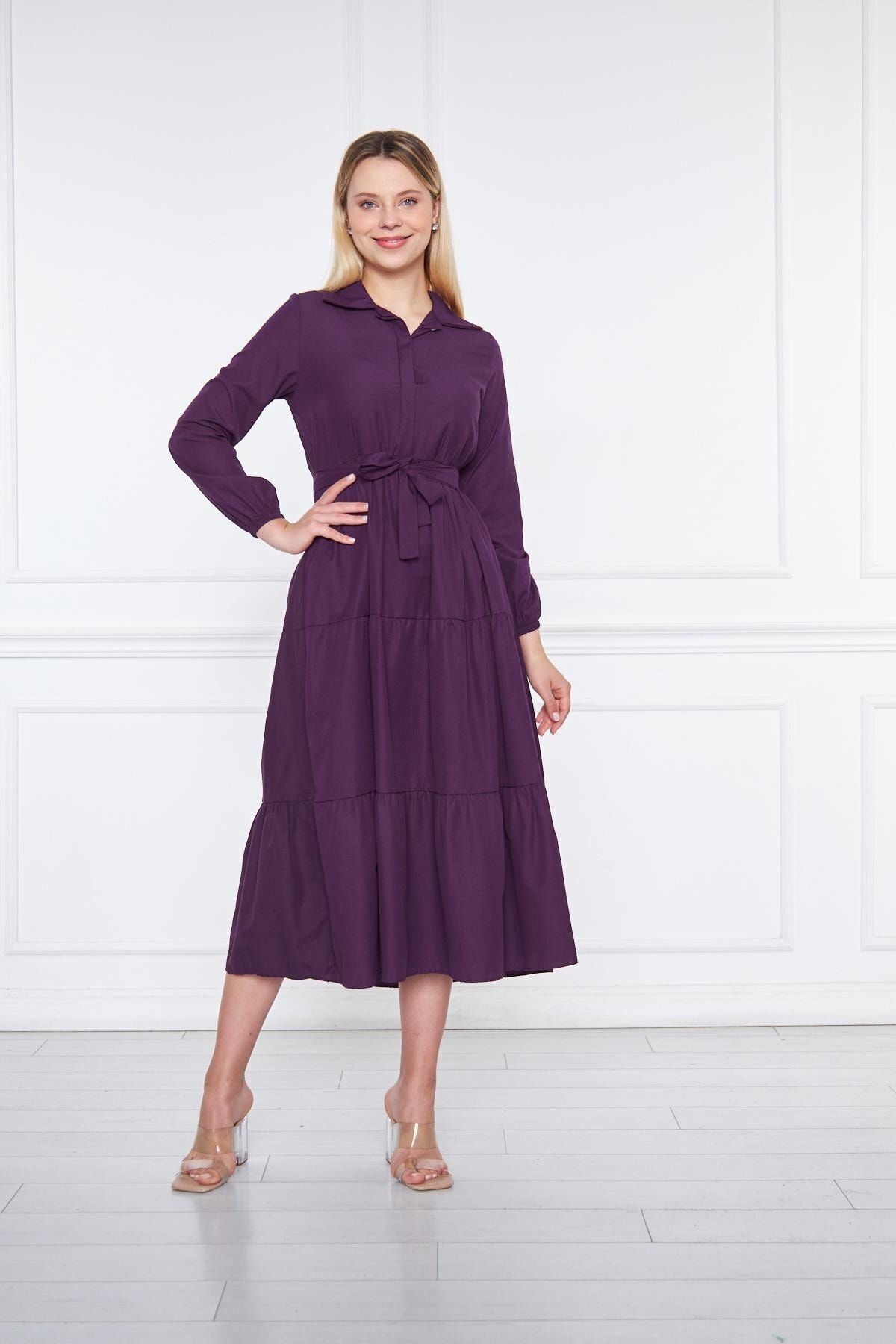 Kadın Katlı Gömlek Yaka Elbise