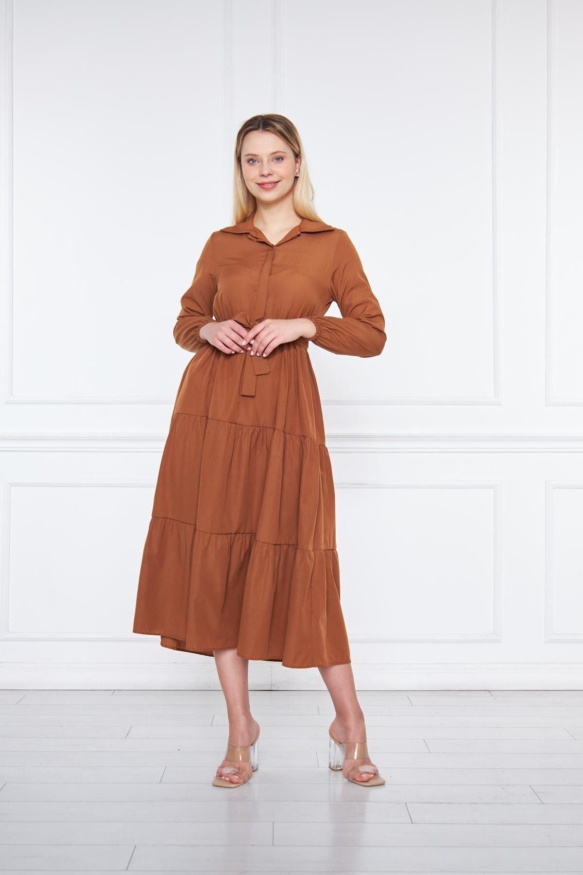 Kadın Katlı Gömlek Yaka Elbise