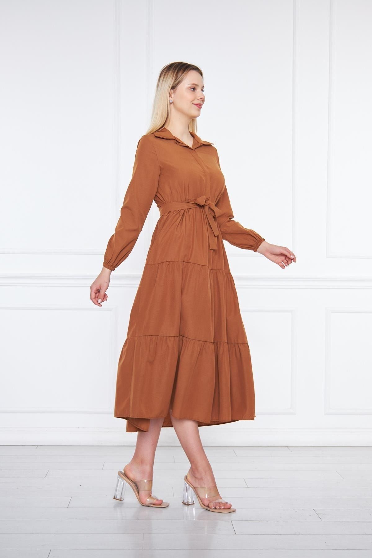 Kadın Katlı Gömlek Yaka Elbise