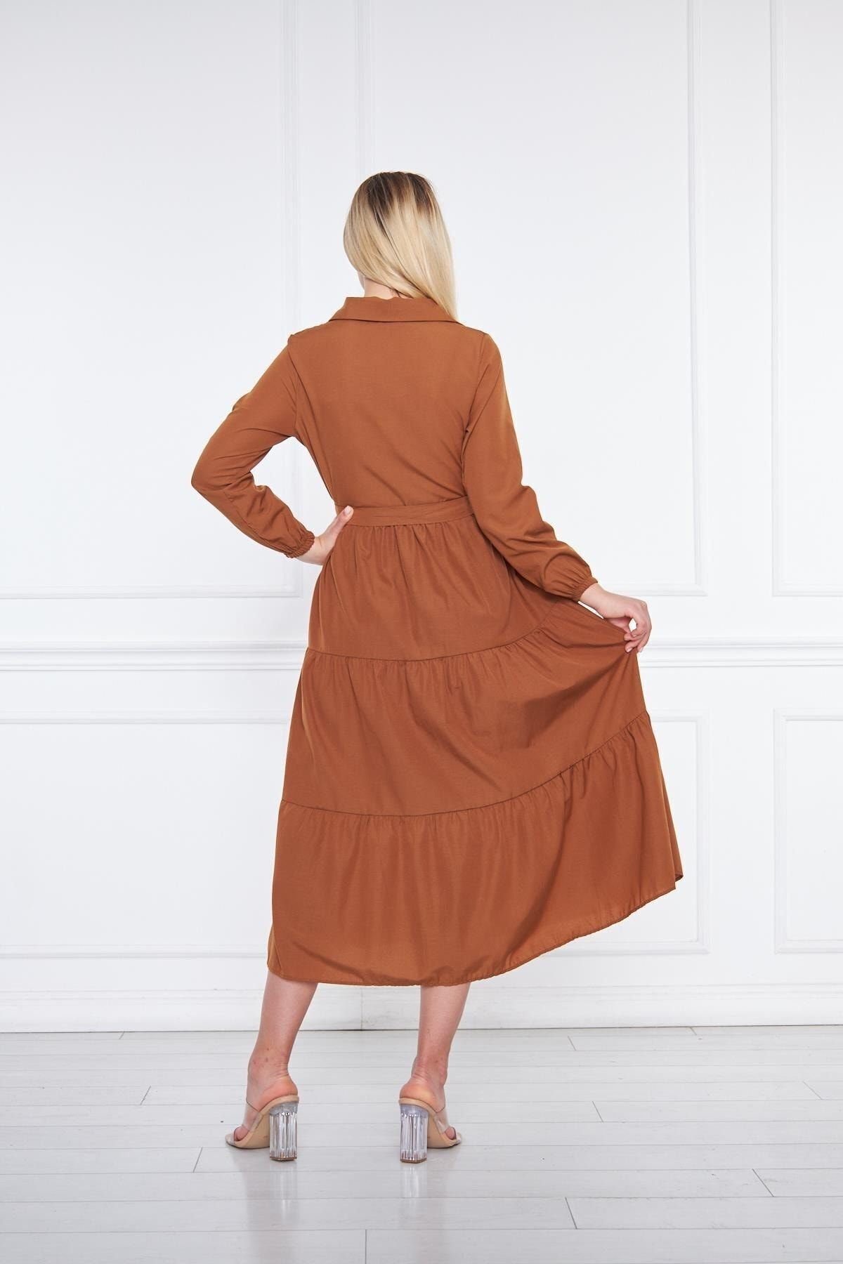 Kadın Katlı Gömlek Yaka Elbise