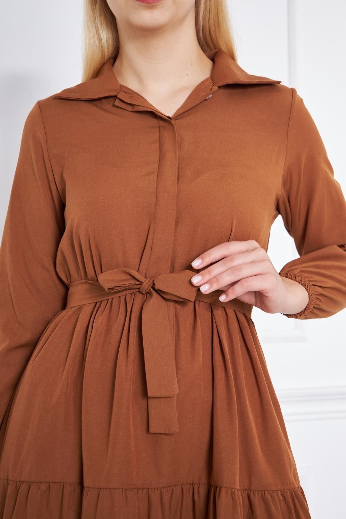 Kadın Katlı Gömlek Yaka Elbise