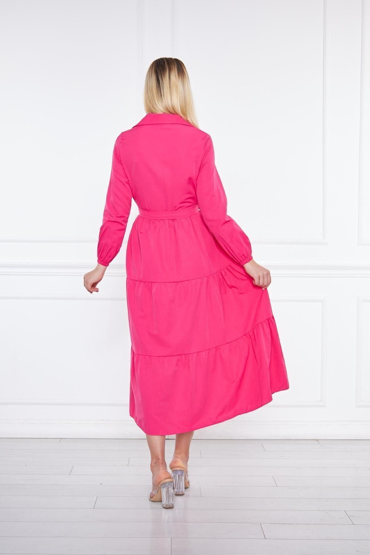 Kadın Katlı Gömlek Yaka Elbise