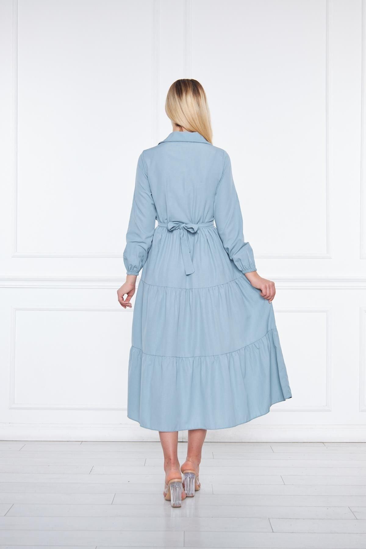 Kadın Katlı Gömlek Yaka Elbise