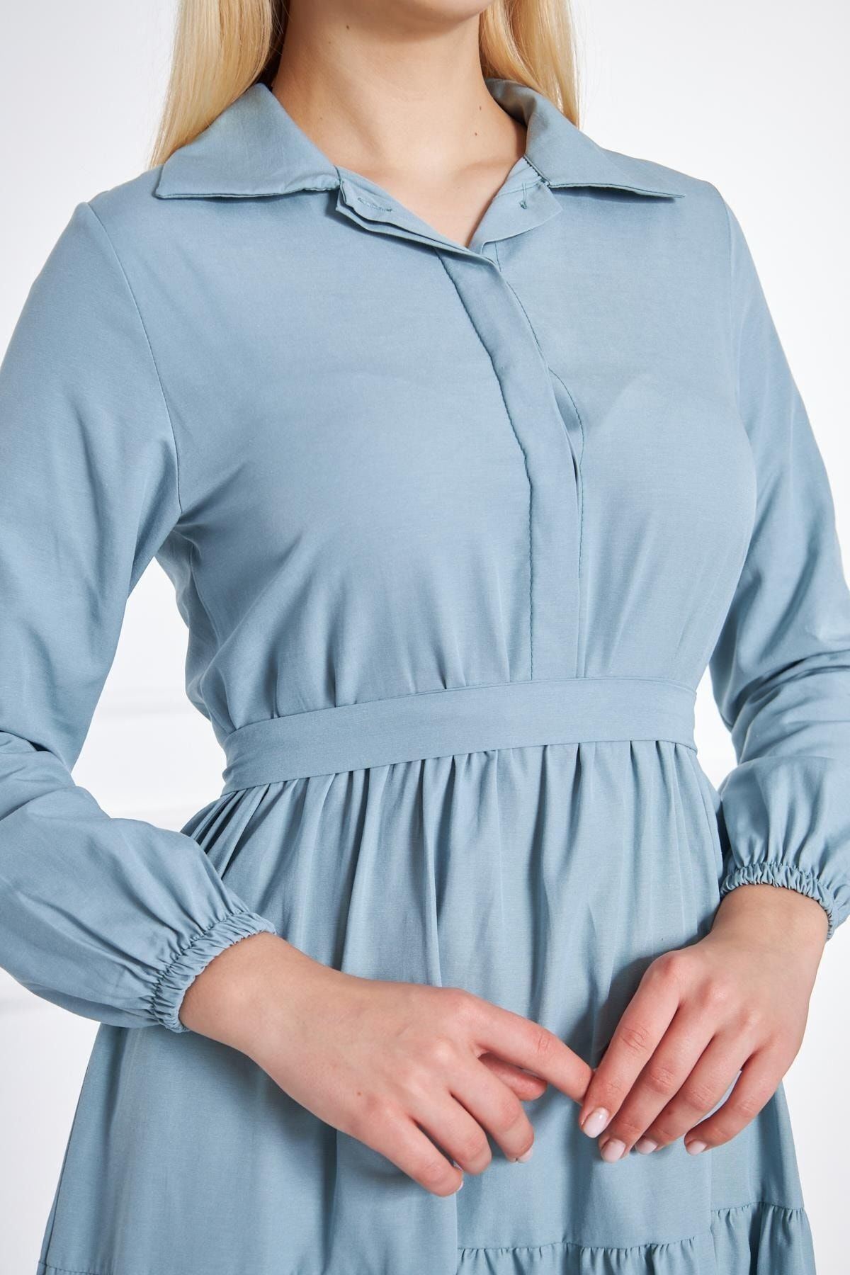 Kadın Katlı Gömlek Yaka Elbise