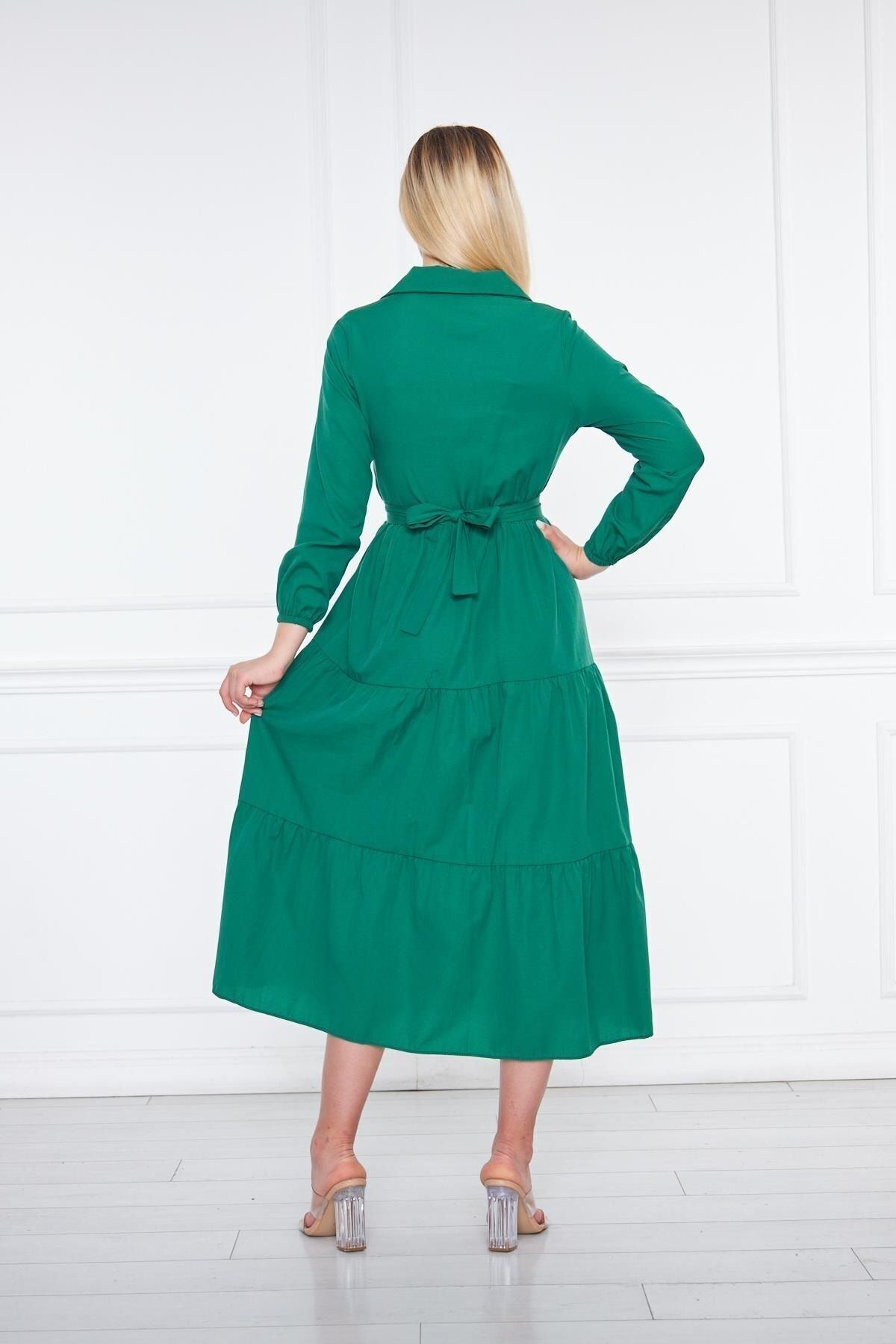 Kadın Katlı Gömlek Yaka Elbise