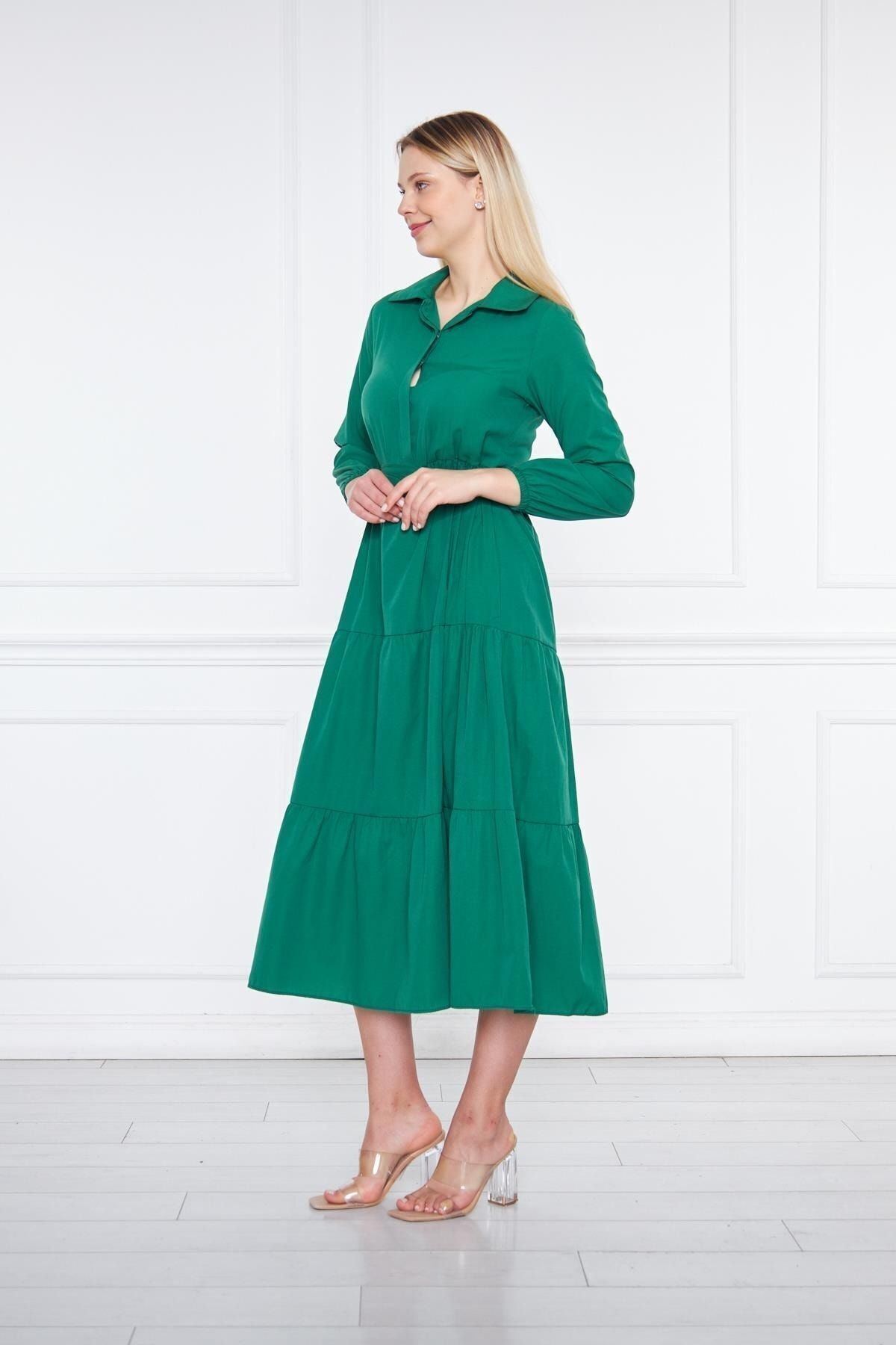 Kadın Katlı Gömlek Yaka Elbise