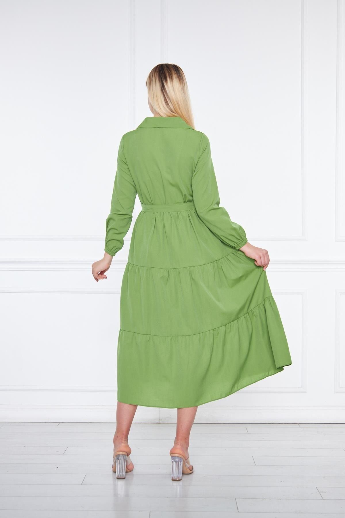 Kadın Katlı Gömlek Yaka Elbise