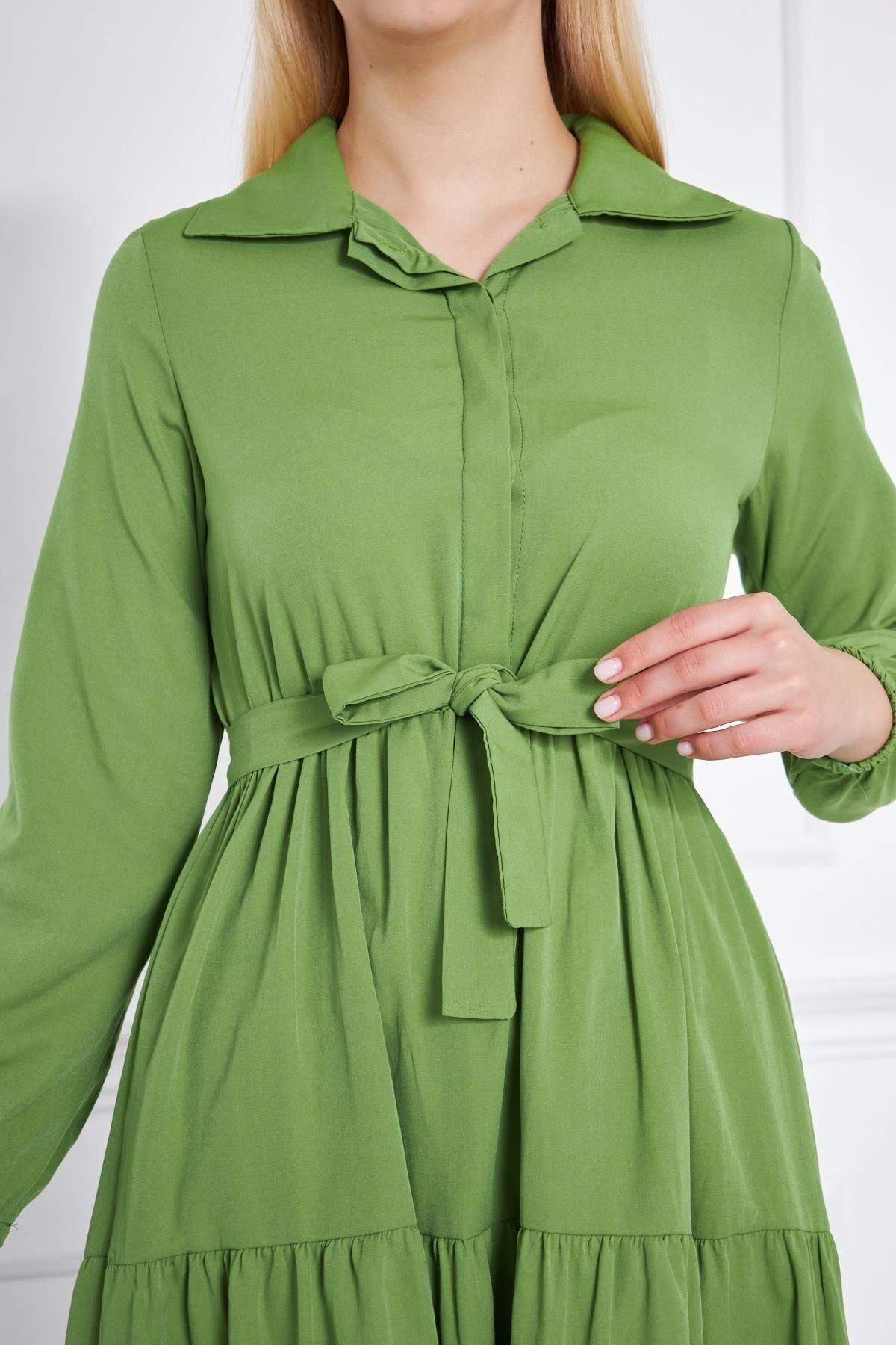 Kadın Katlı Gömlek Yaka Elbise