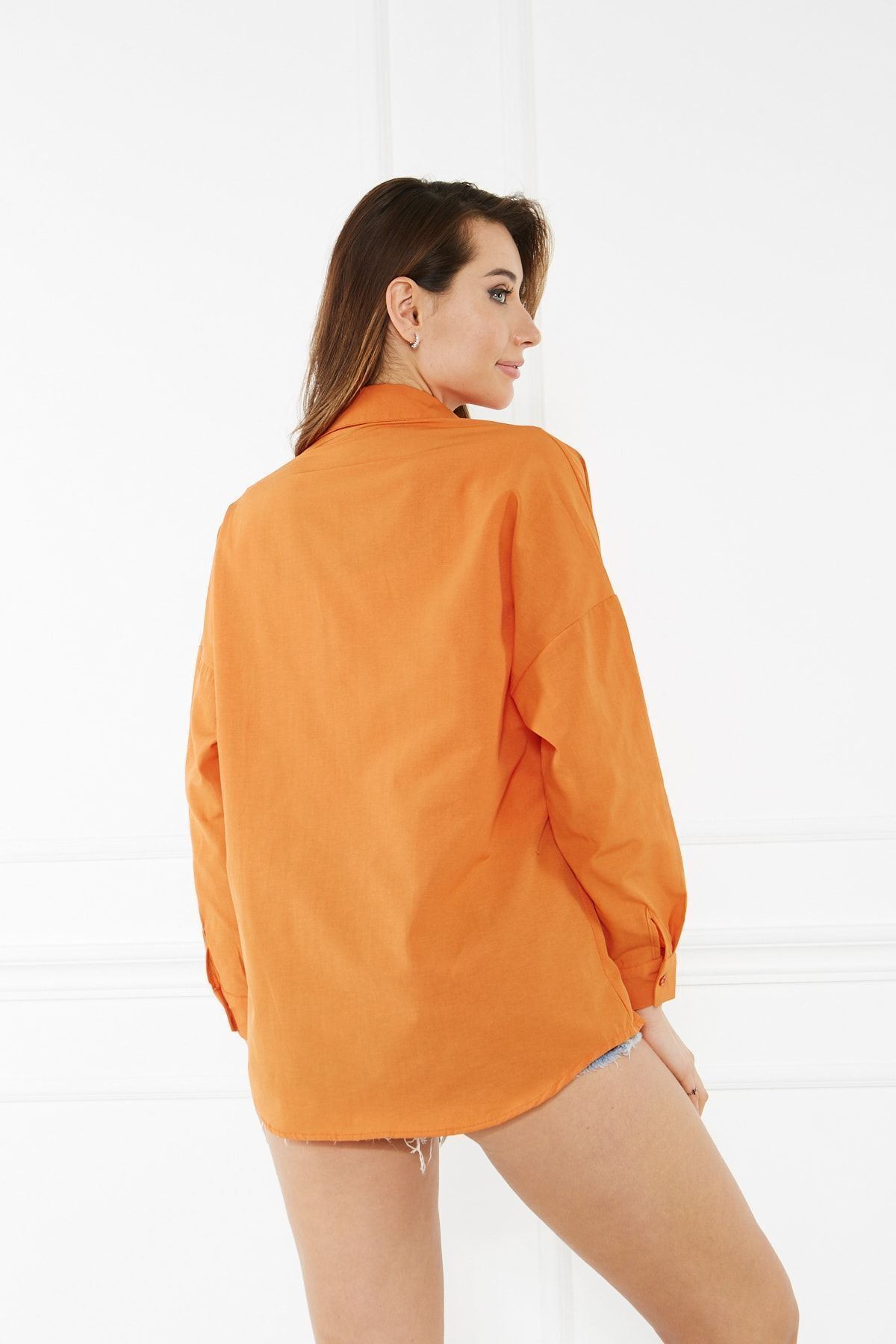 Kadın Blok Renkli Oversize Çift Renk Poplin Gömlek