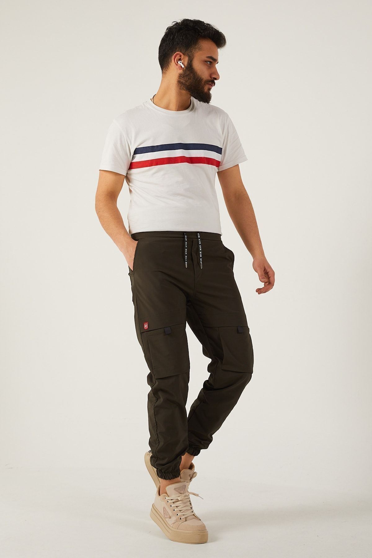 Erkek Paraşüt Kumaş Tarz Cepli Paça ve Bel Lastikli Jogger Spor Pantolon