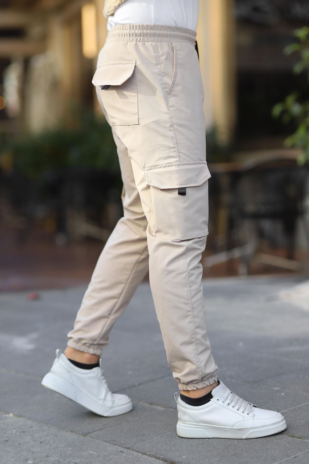 Erkek Paraşüt Kumaş Tarz Cepli Paça Ve Bel Lastikli Jogger Spor Pantolon