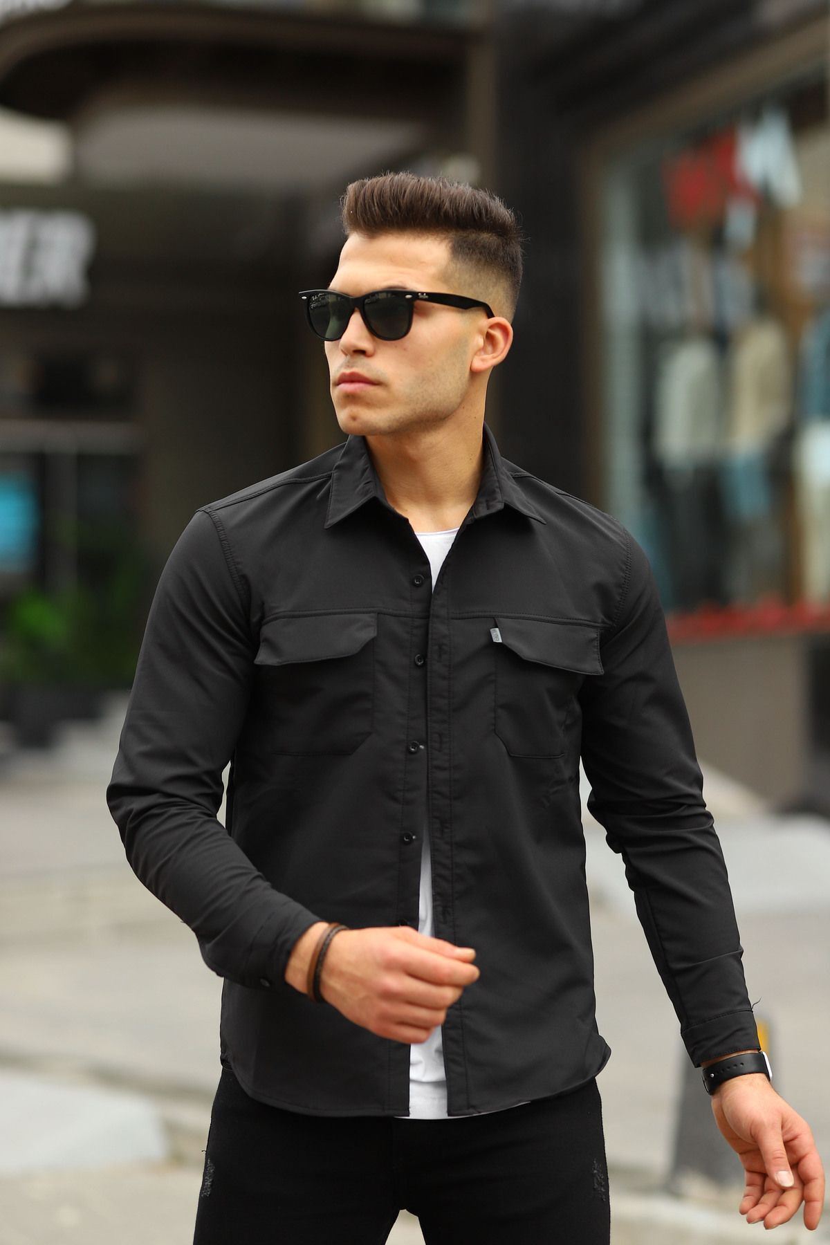 Erkek Paraşüt Kumaş Rahat Kalıp Gömlek