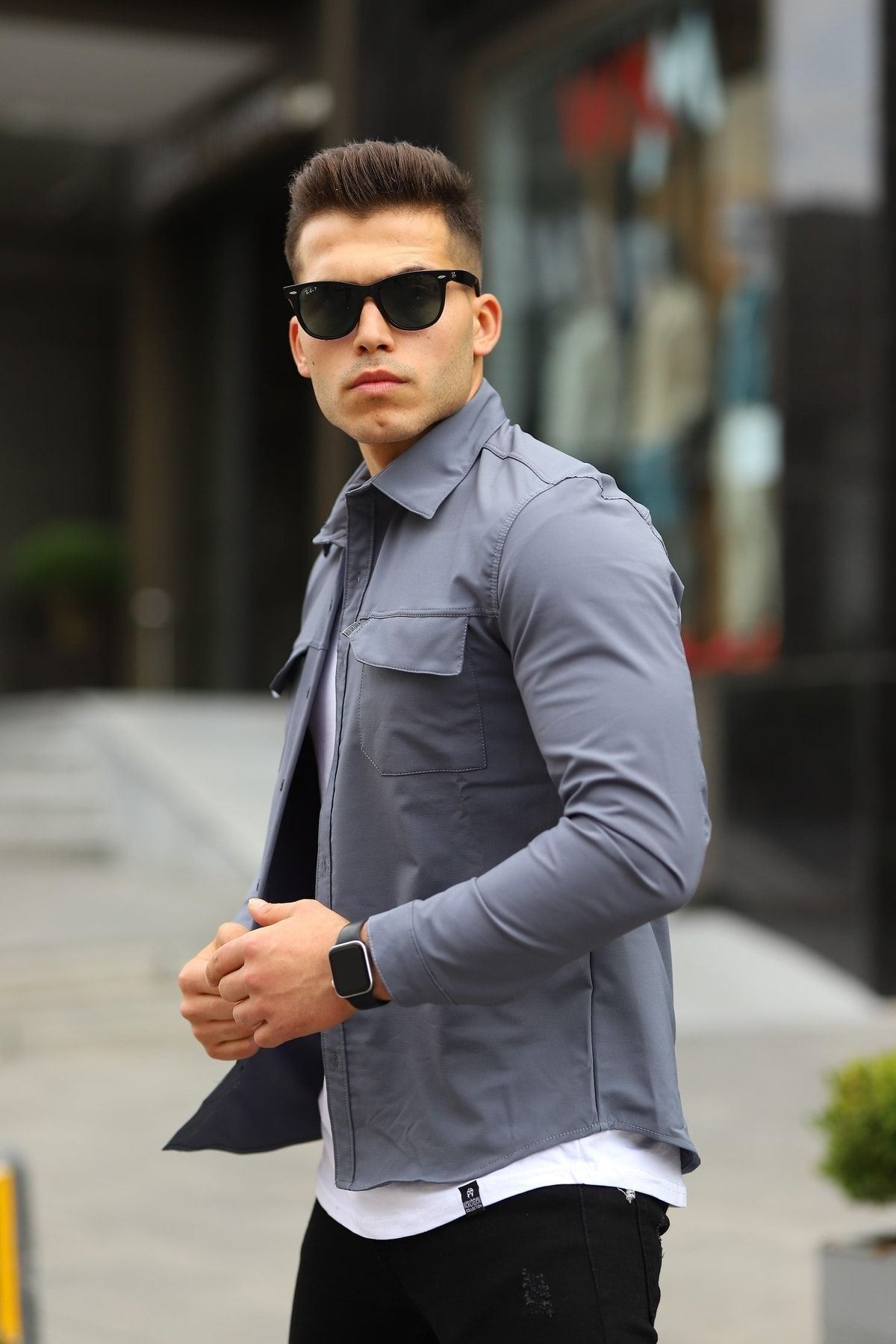 Erkek Paraşüt Kumaş Rahat Kalıp Gömlek