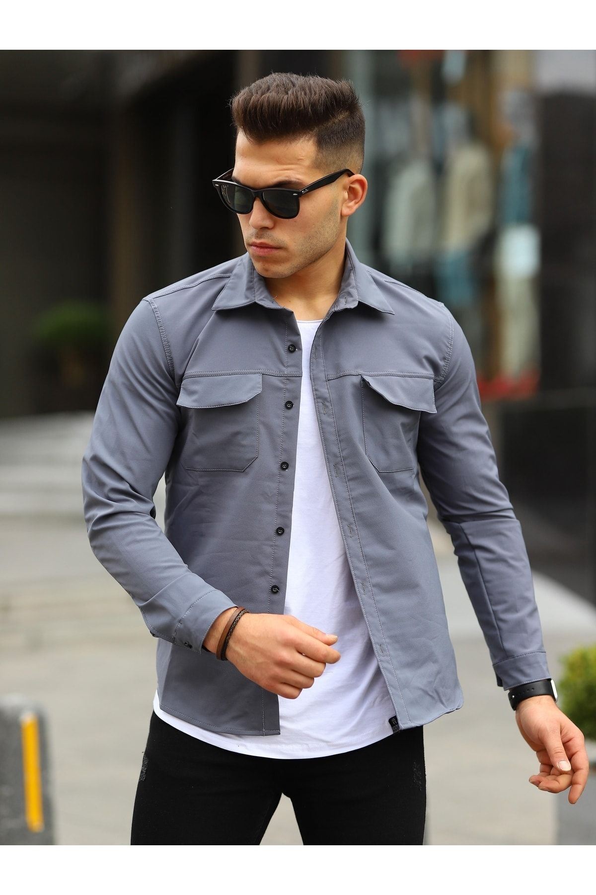 Erkek Paraşüt Kumaş Rahat Kalıp Gömlek