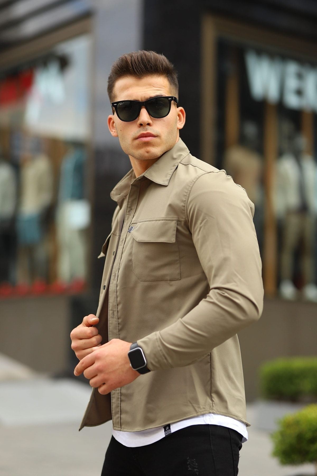 Erkek Paraşüt Kumaş Rahat Kalıp Gömlek