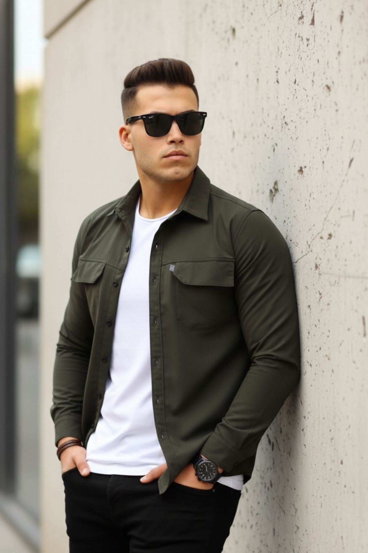 Erkek Paraşüt Kumaş Rahat Kalıp Gömlek