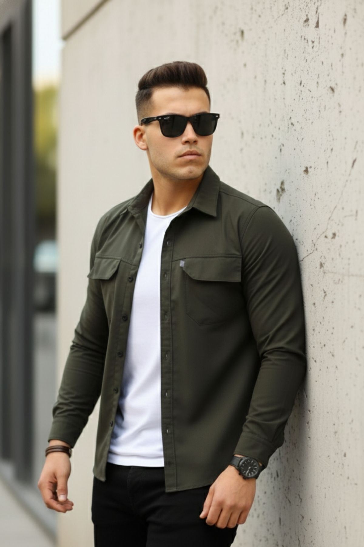 Erkek Paraşüt Kumaş Rahat Kalıp Gömlek