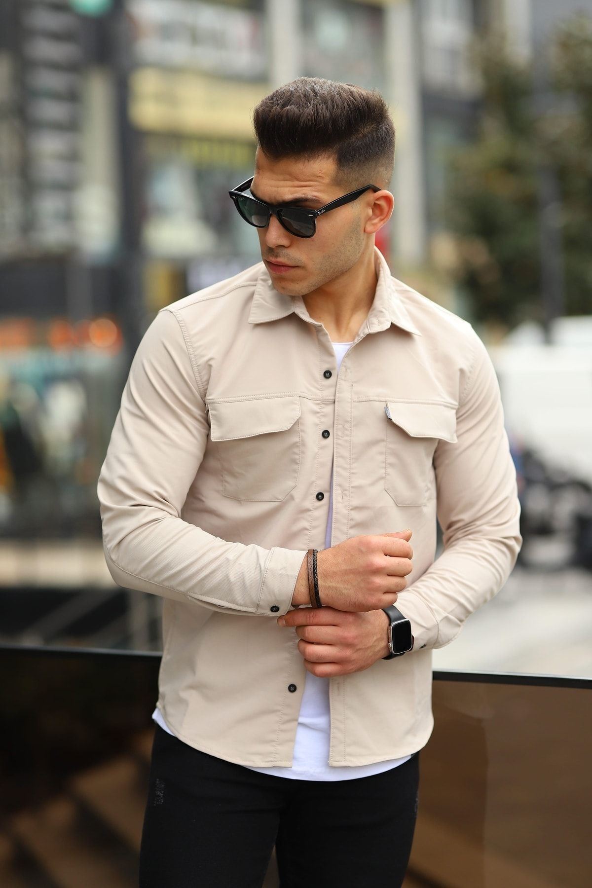 Erkek Paraşüt Kumaş Rahat Kalıp Gömlek