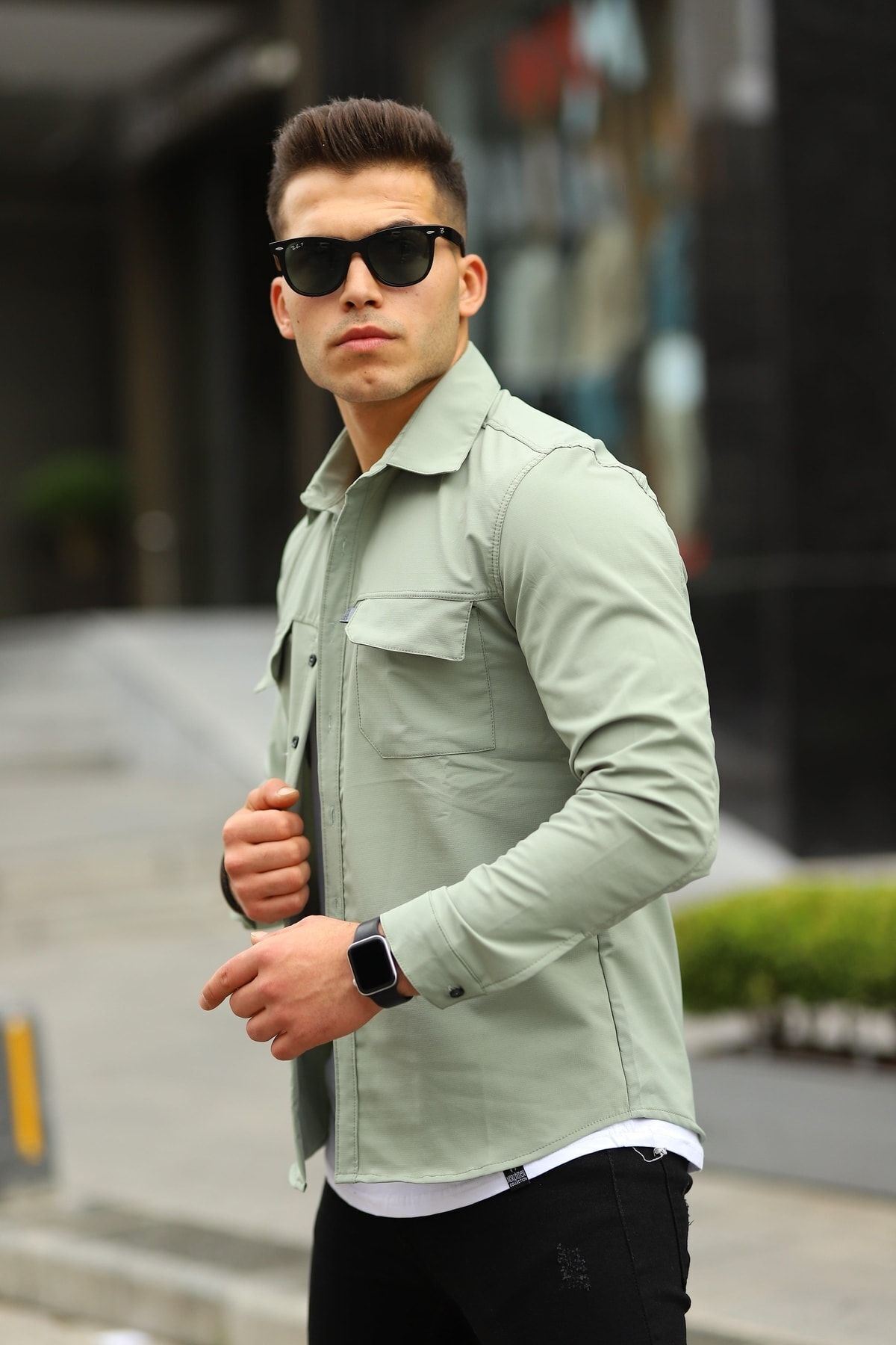 Erkek Paraşüt Kumaş Rahat Kalıp Gömlek