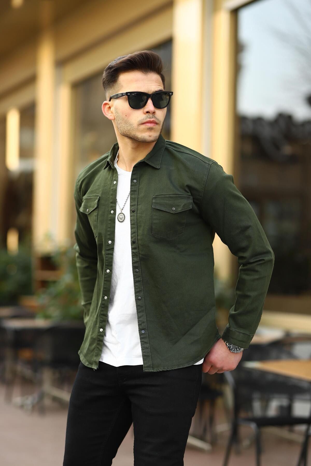 Erkek Slım ( Rahat Kalıp ) Kot Gömlek