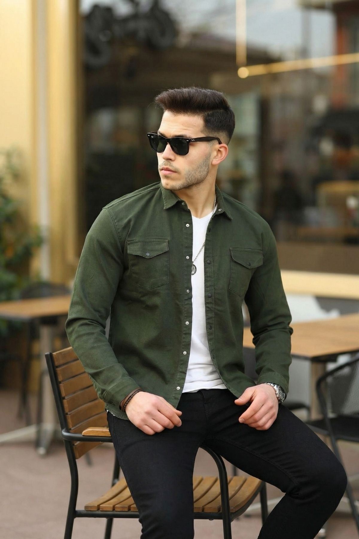 Erkek Slım ( Rahat Kalıp ) Kot Gömlek