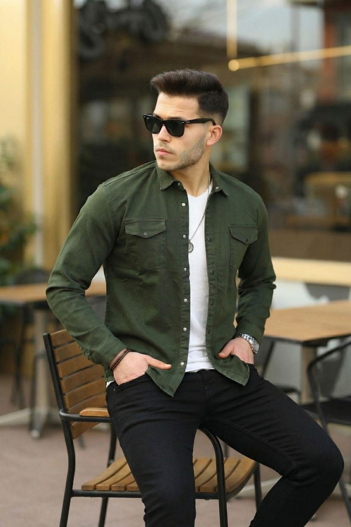 Erkek Slım ( Rahat Kalıp ) Kot Gömlek