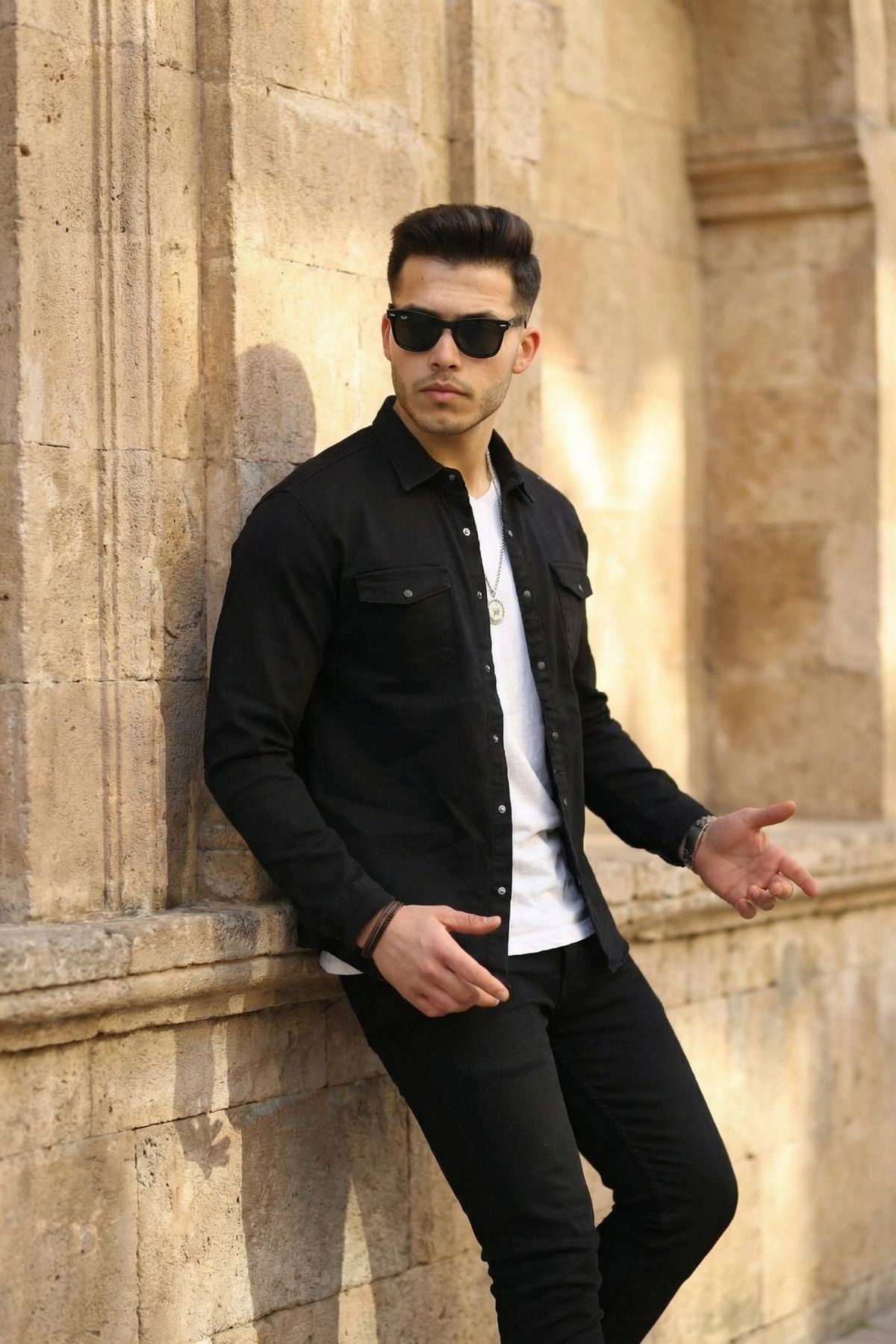 Erkek Slım ( Rahat Kalıp ) Kot Gömlek