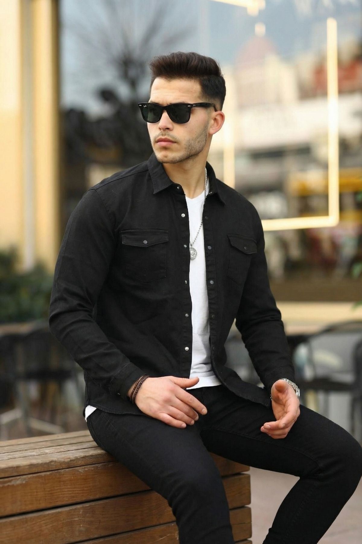 Erkek Slım ( Rahat Kalıp ) Kot Gömlek