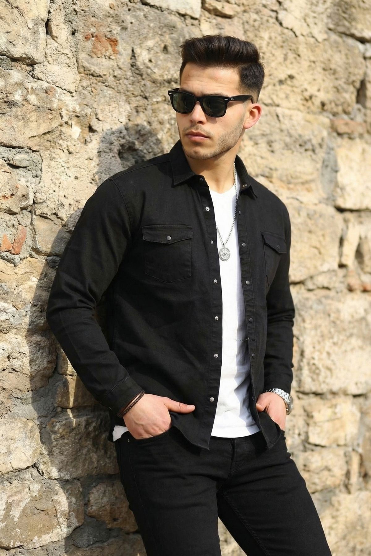 Erkek Slım ( Rahat Kalıp ) Kot Gömlek