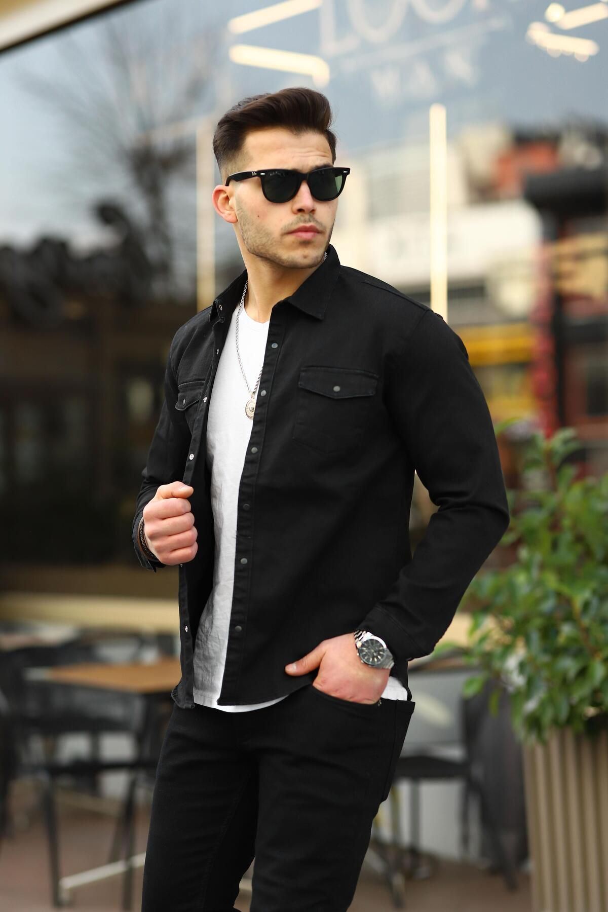 Erkek Slım ( Rahat Kalıp ) Kot Gömlek