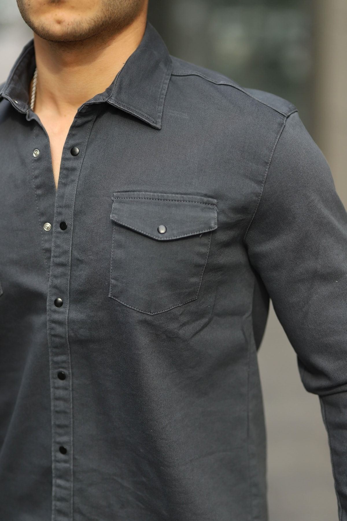 Erkek Slım ( Rahat Kalıp ) Kot Gömlek