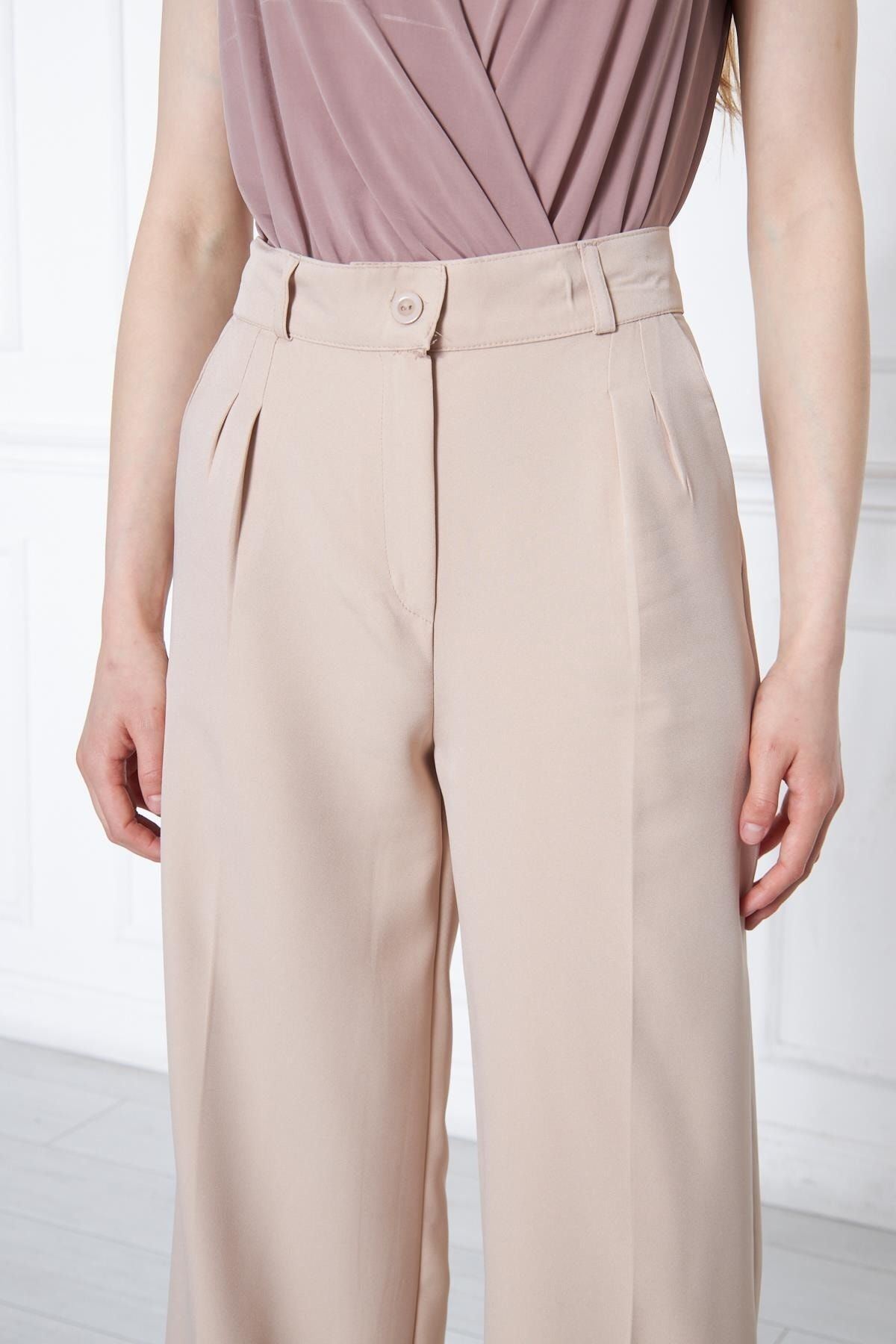 Kadın Bej Yüksek Bel Palazzo Pantolon