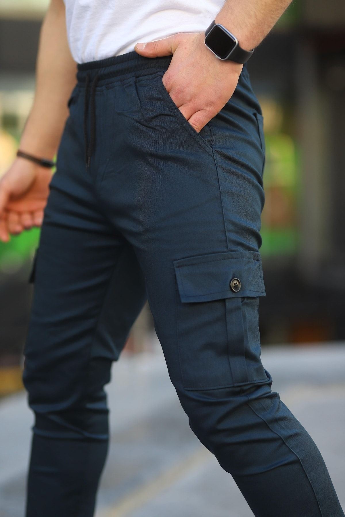 Erkek Slim Fit Beli Ve Paçası Lastikli Kargo Cep Pantolon