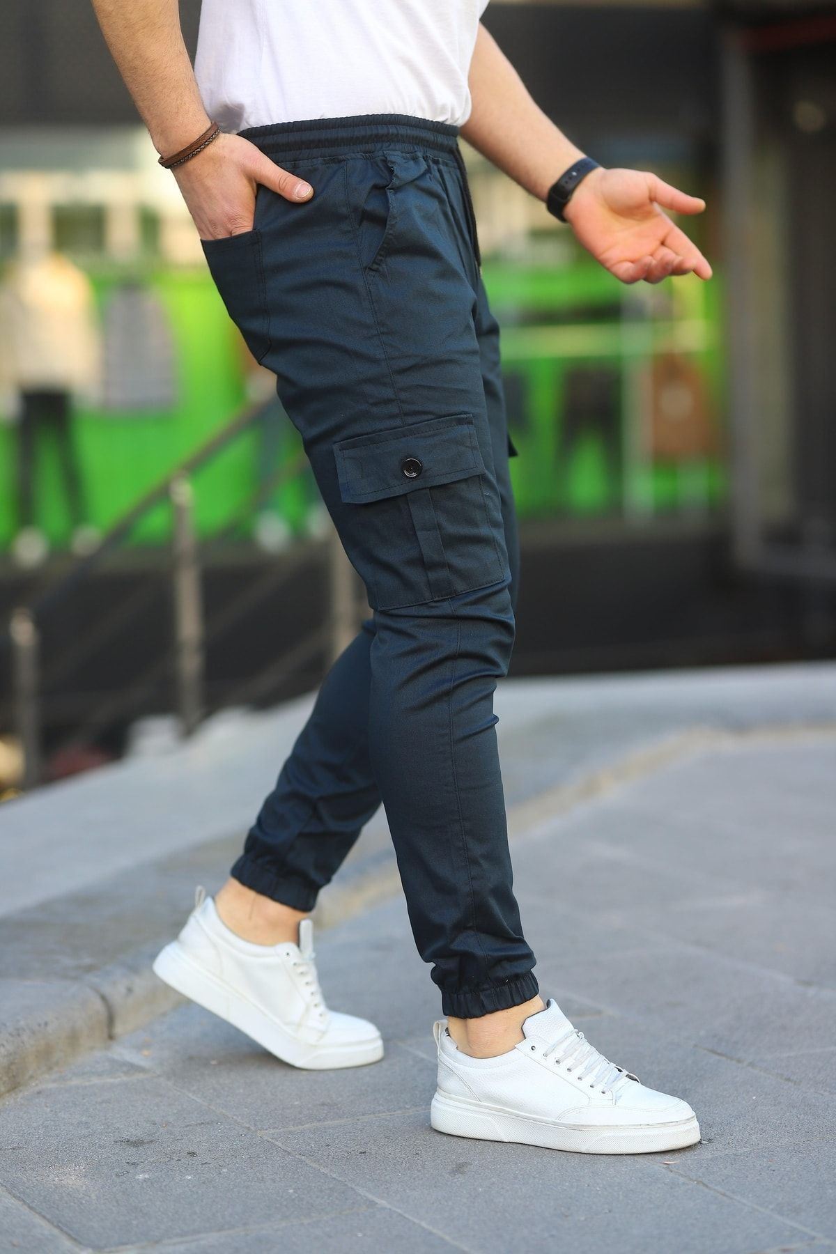 Erkek Slim Fit Beli Ve Paçası Lastikli Kargo Cep Pantolon