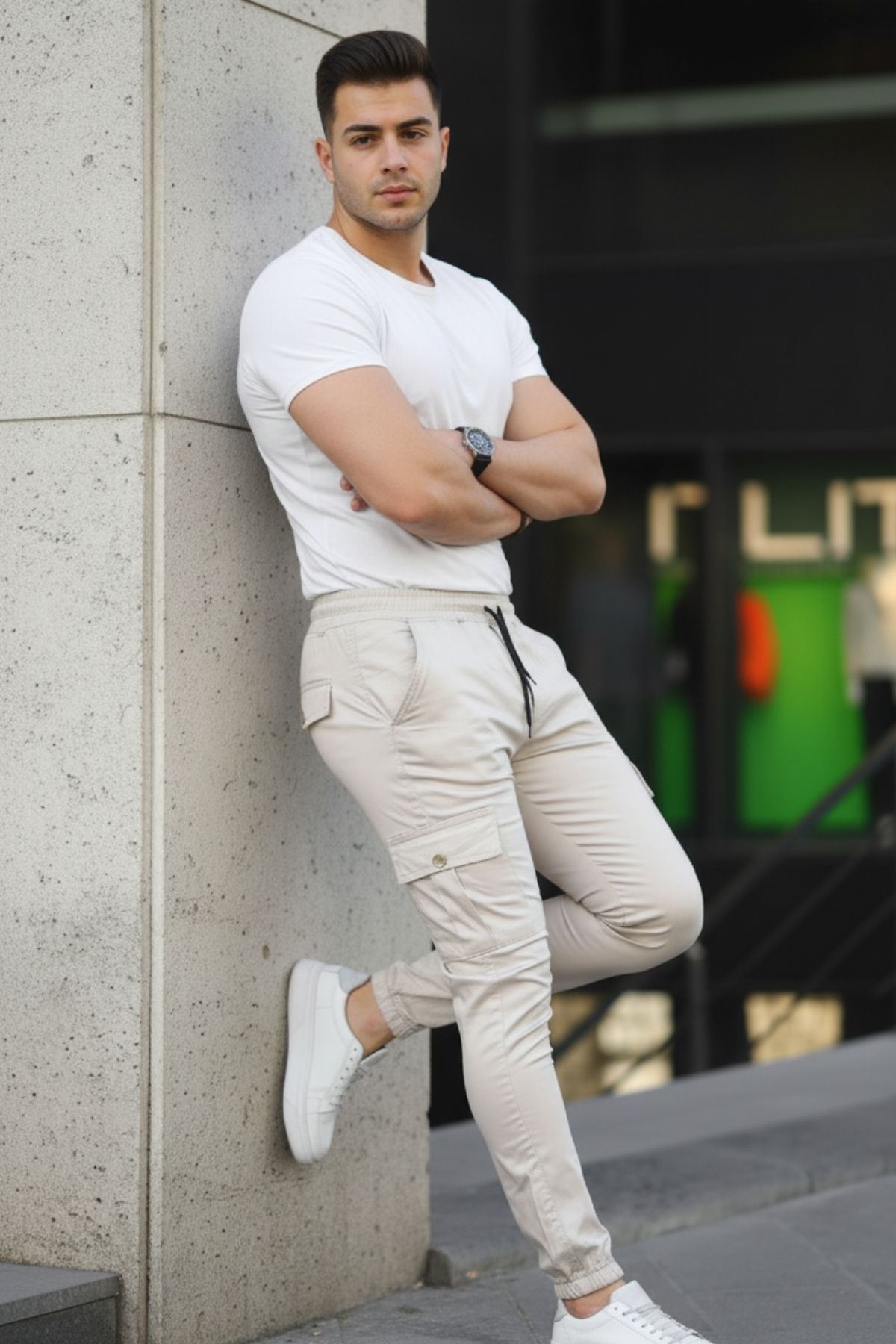 Erkek Slim Fit Beli Ve Paçası Lastikli Kargo Cep Pantolon