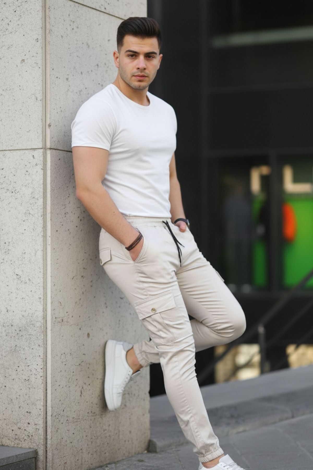 Erkek Slim Fit Beli Ve Paçası Lastikli Kargo Cep Pantolon