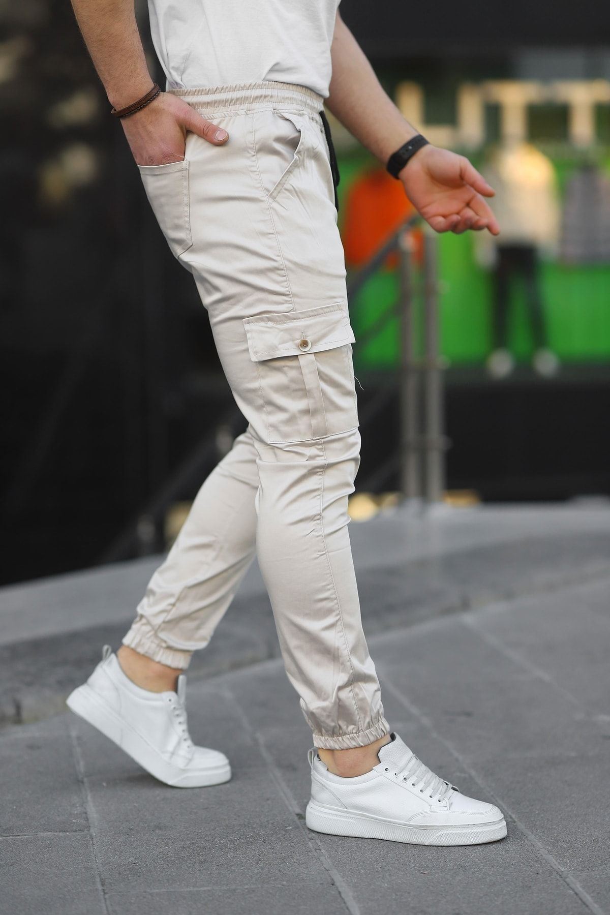 Erkek Slim Fit Beli Ve Paçası Lastikli Kargo Cep Pantolon