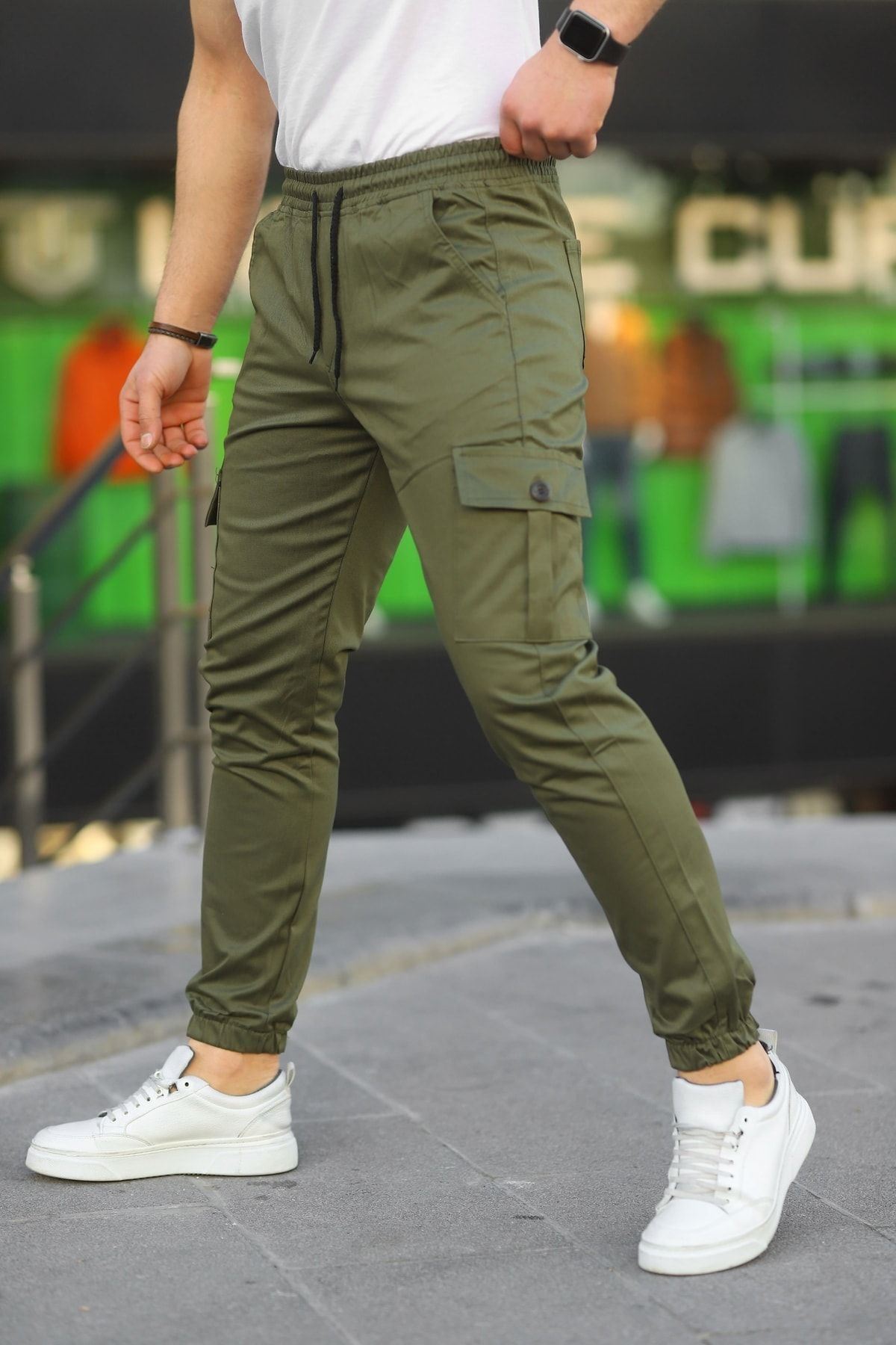 Erkek Slim Fit Beli Ve Paçası Lastikli Kargo Cep Pantolon