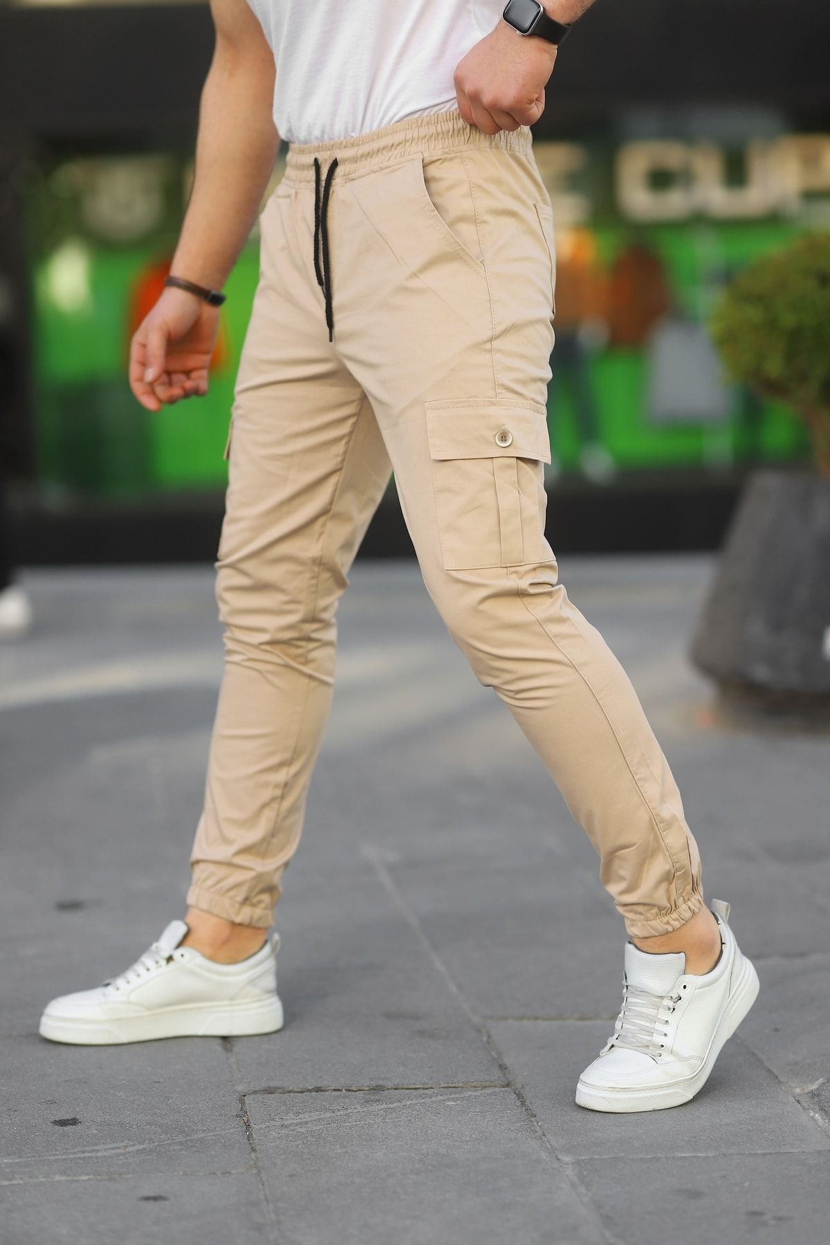 Erkek Slim Fit Beli ve Paçası Lastikli Kargo Cep Pantolon