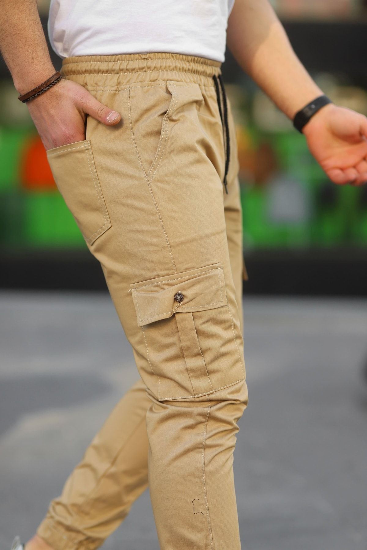 Erkek Slim Fit Beli Ve Paçası Lastikli Kargo Cep Pantolon