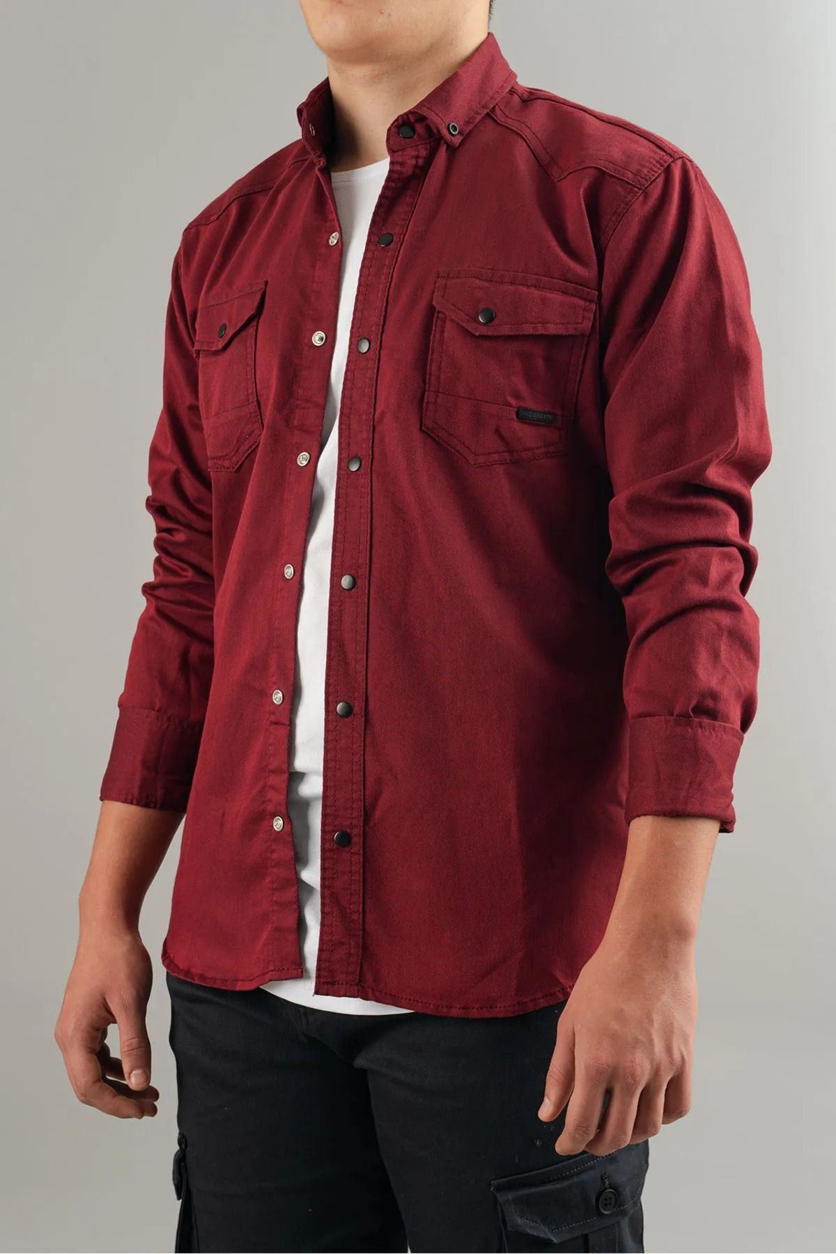 Erkek Slim Fit Çift Cepli Kot Gömlek