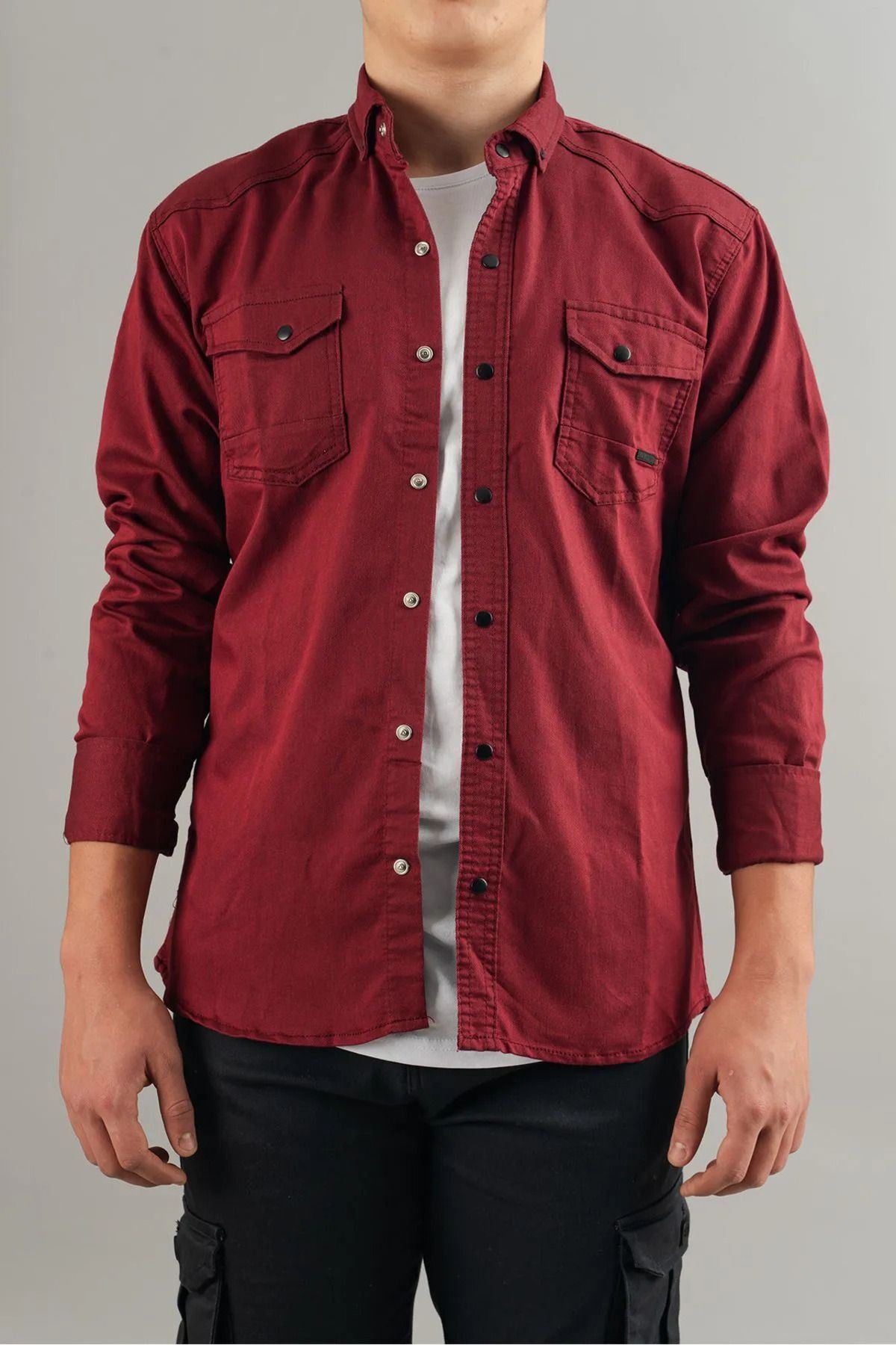 Erkek Slim Fit Çift Cepli Kot Gömlek