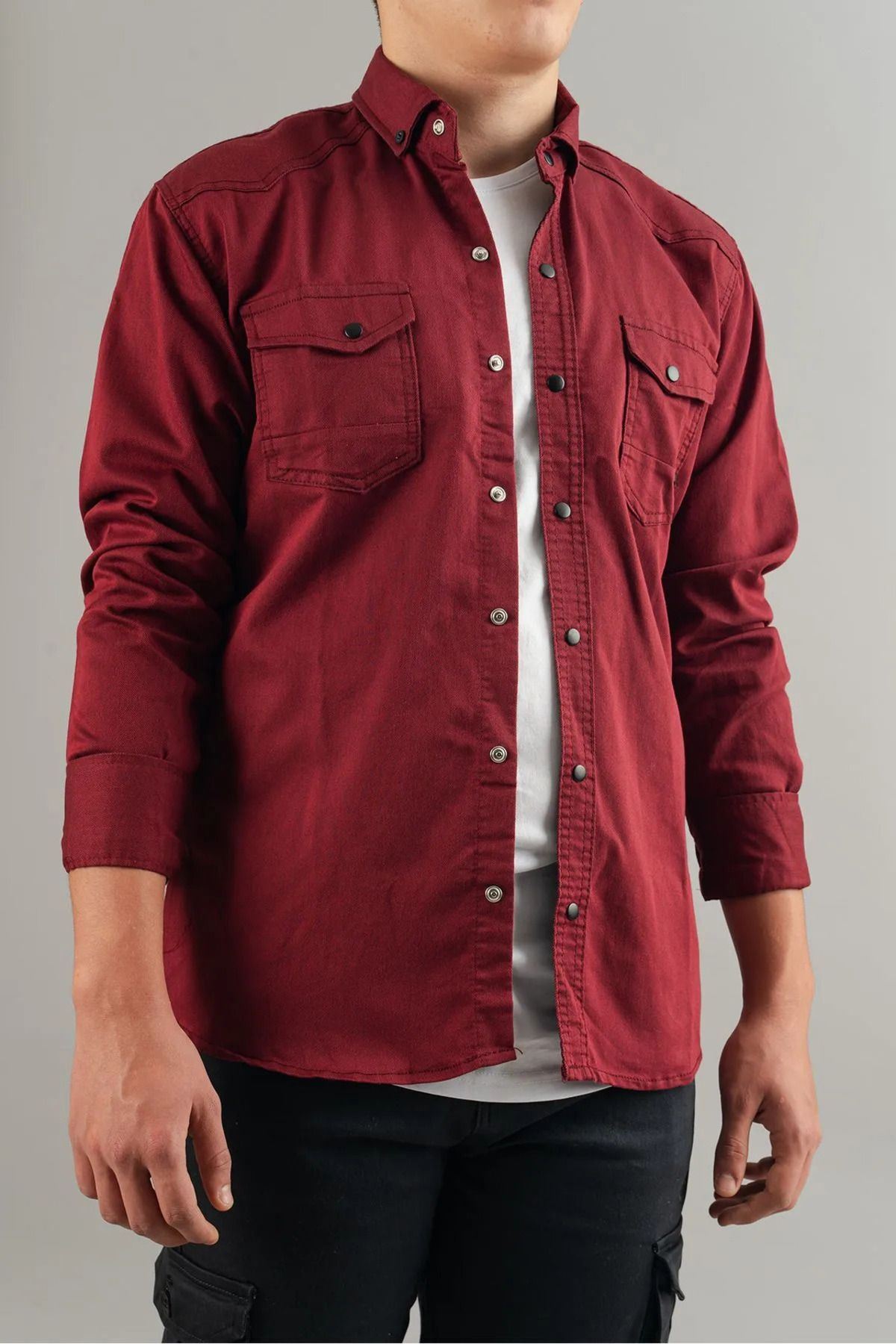 Erkek Slim Fit Çift Cepli Kot Gömlek