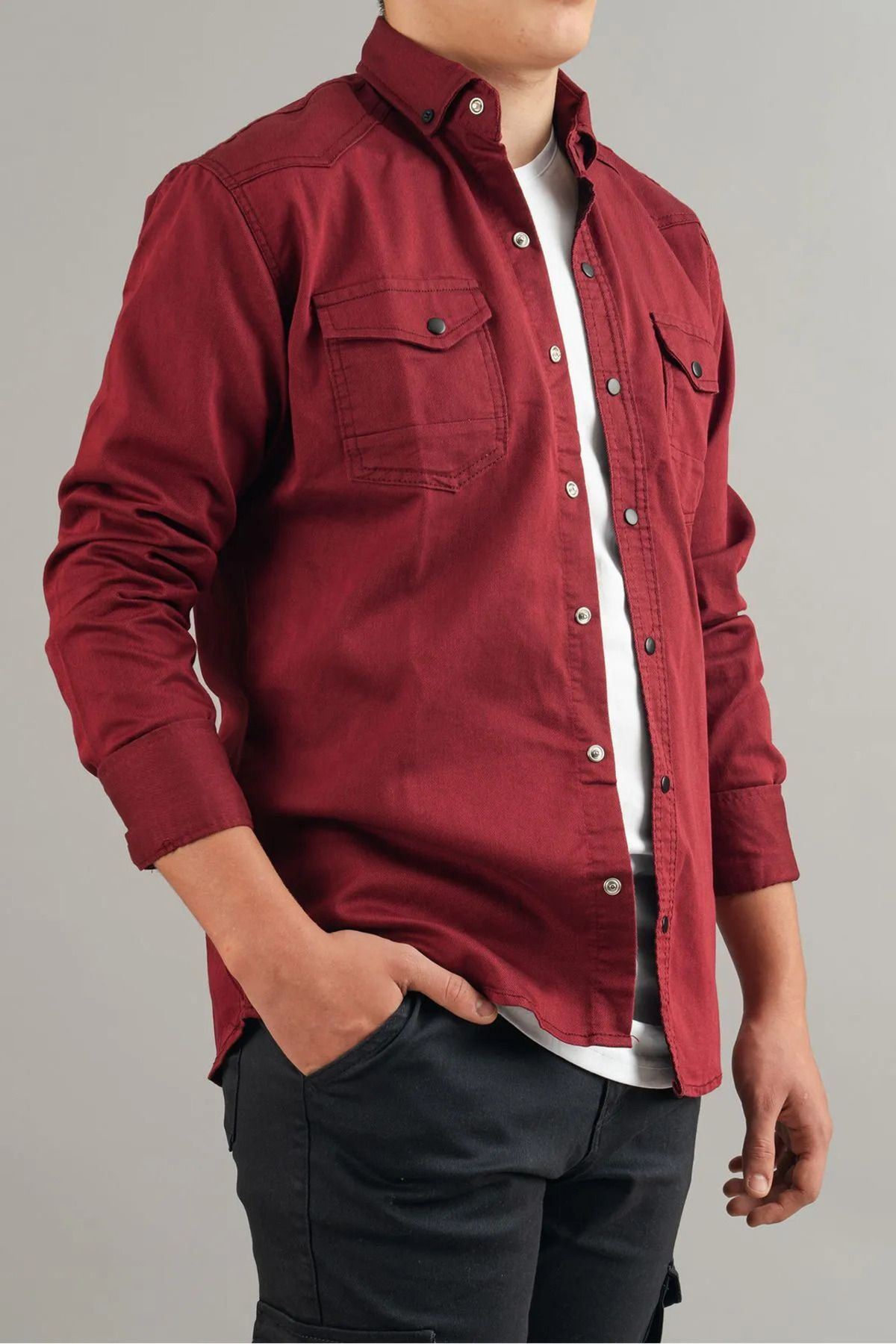 Erkek Slim Fit Çift Cepli Kot Gömlek