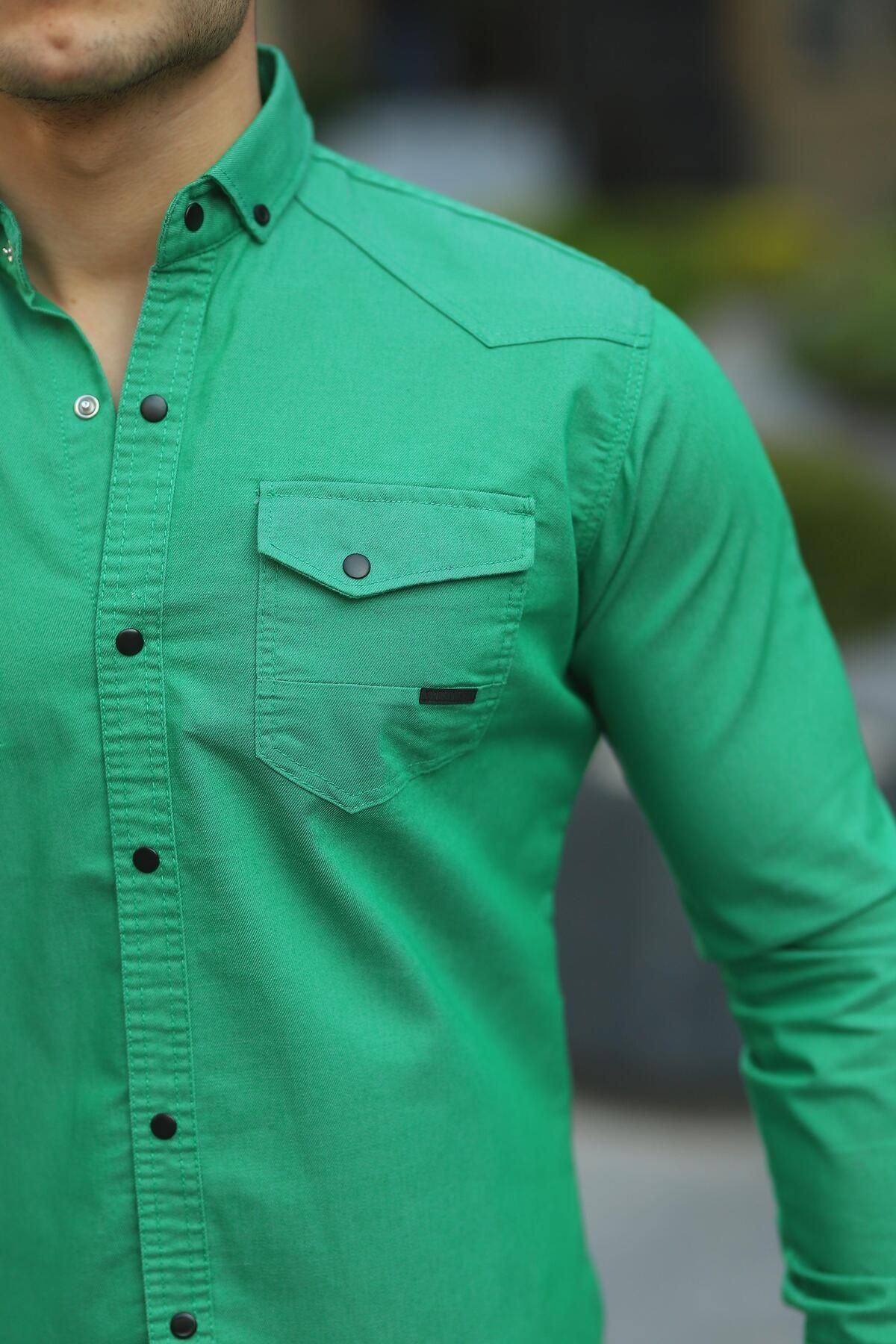 Erkek Slim Fit Çift Cepli Kot Gömlek