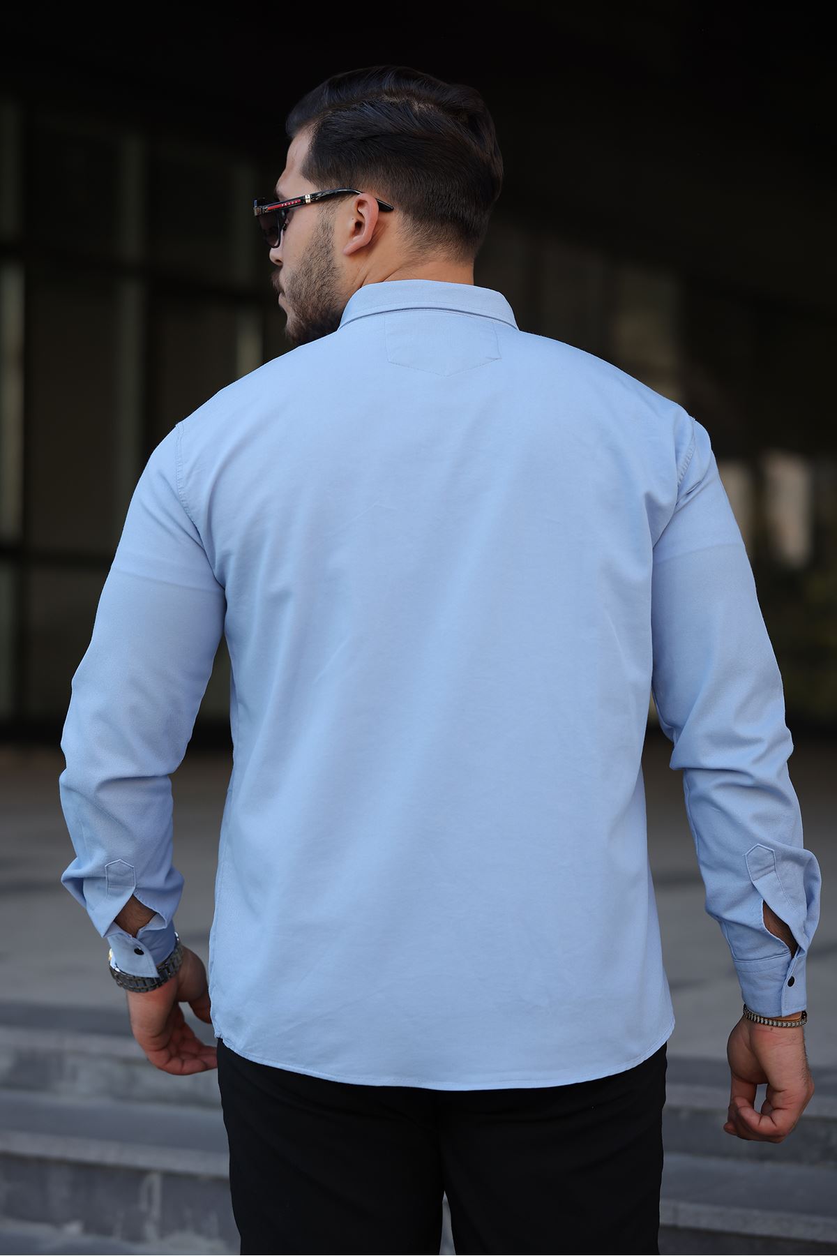 Erkek Slim Fit Çift Cepli Kot Gömlek