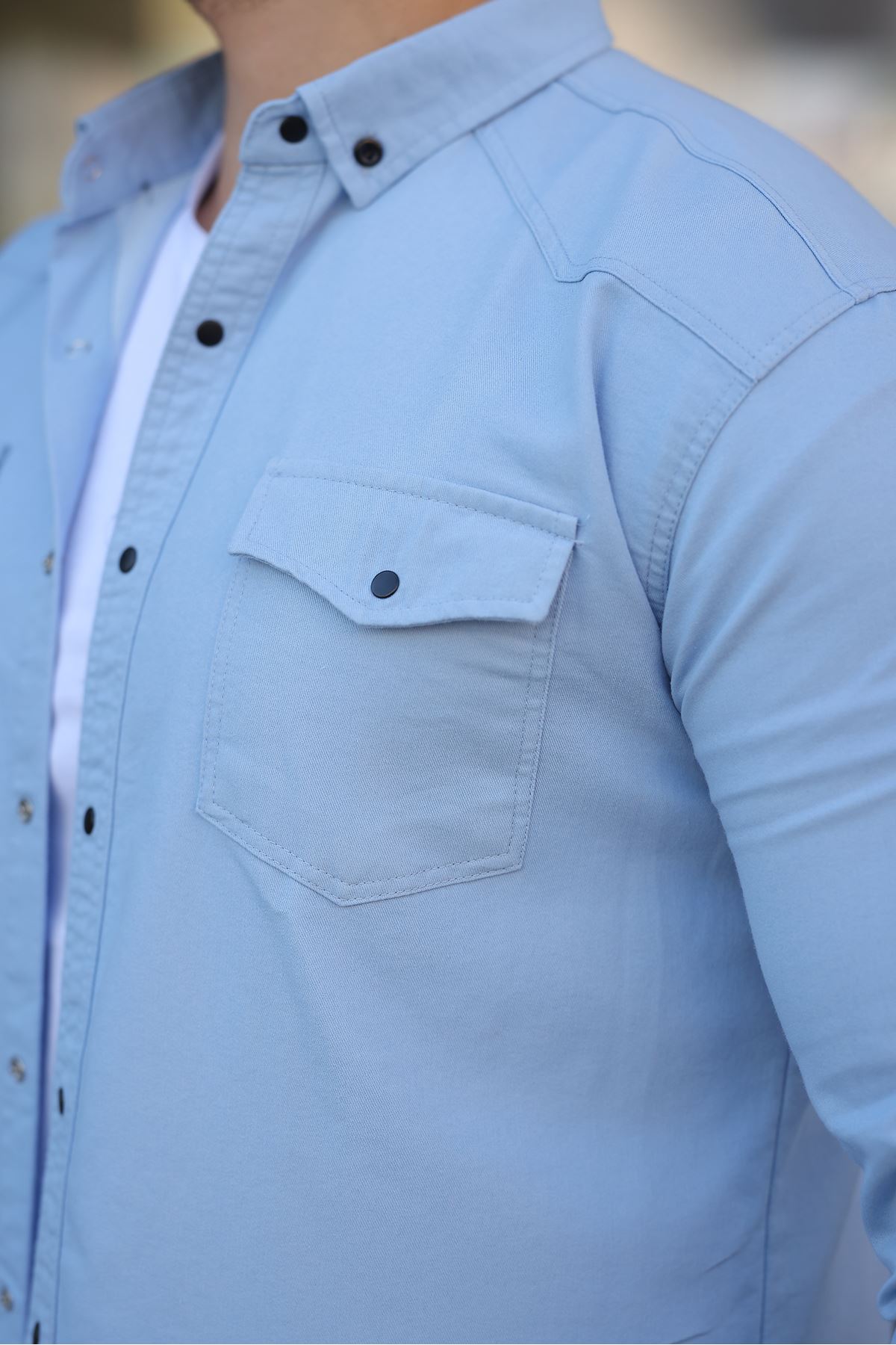 Erkek Slim Fit Çift Cepli Kot Gömlek